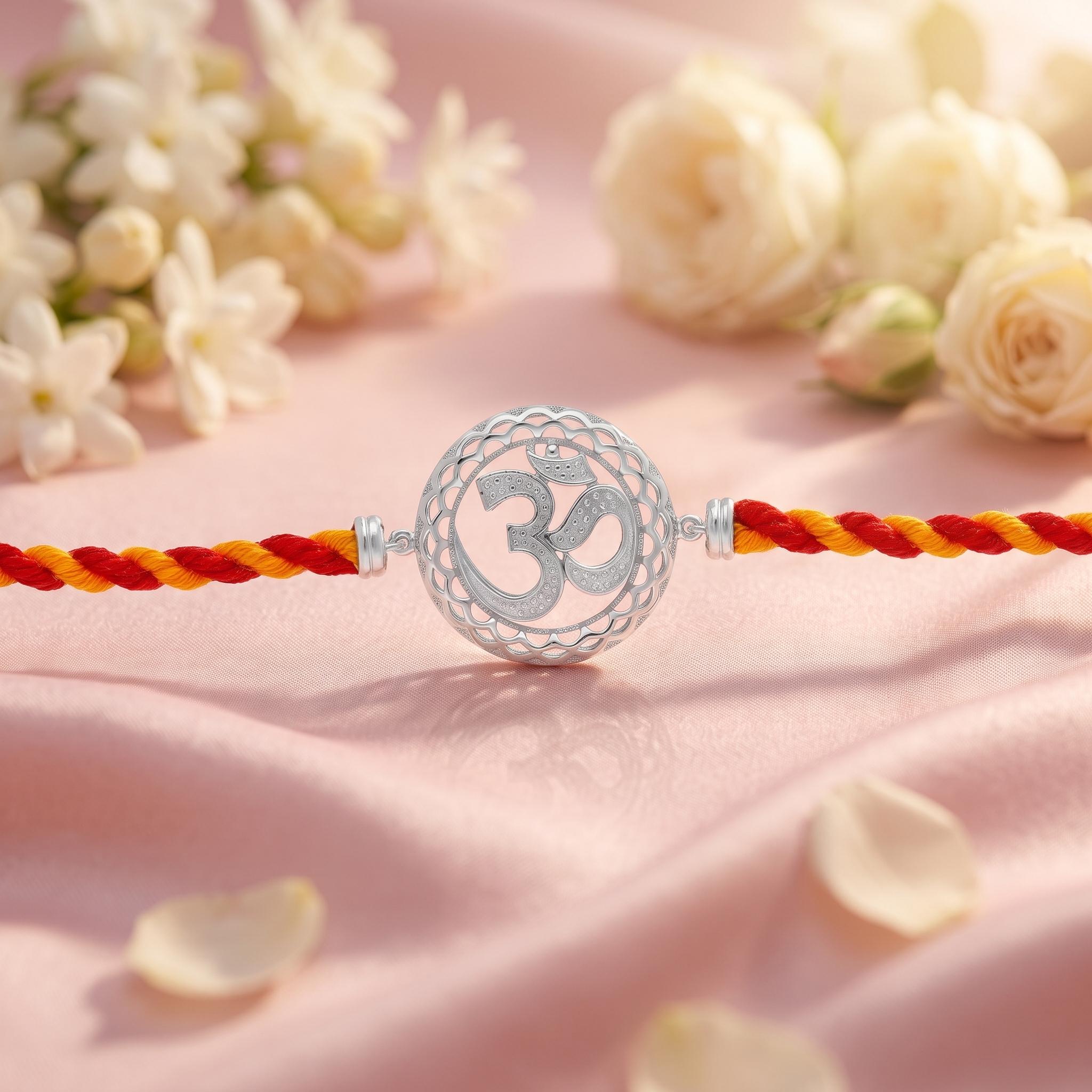 Sacred Om Mesh Filigree Silver Rakhi , 