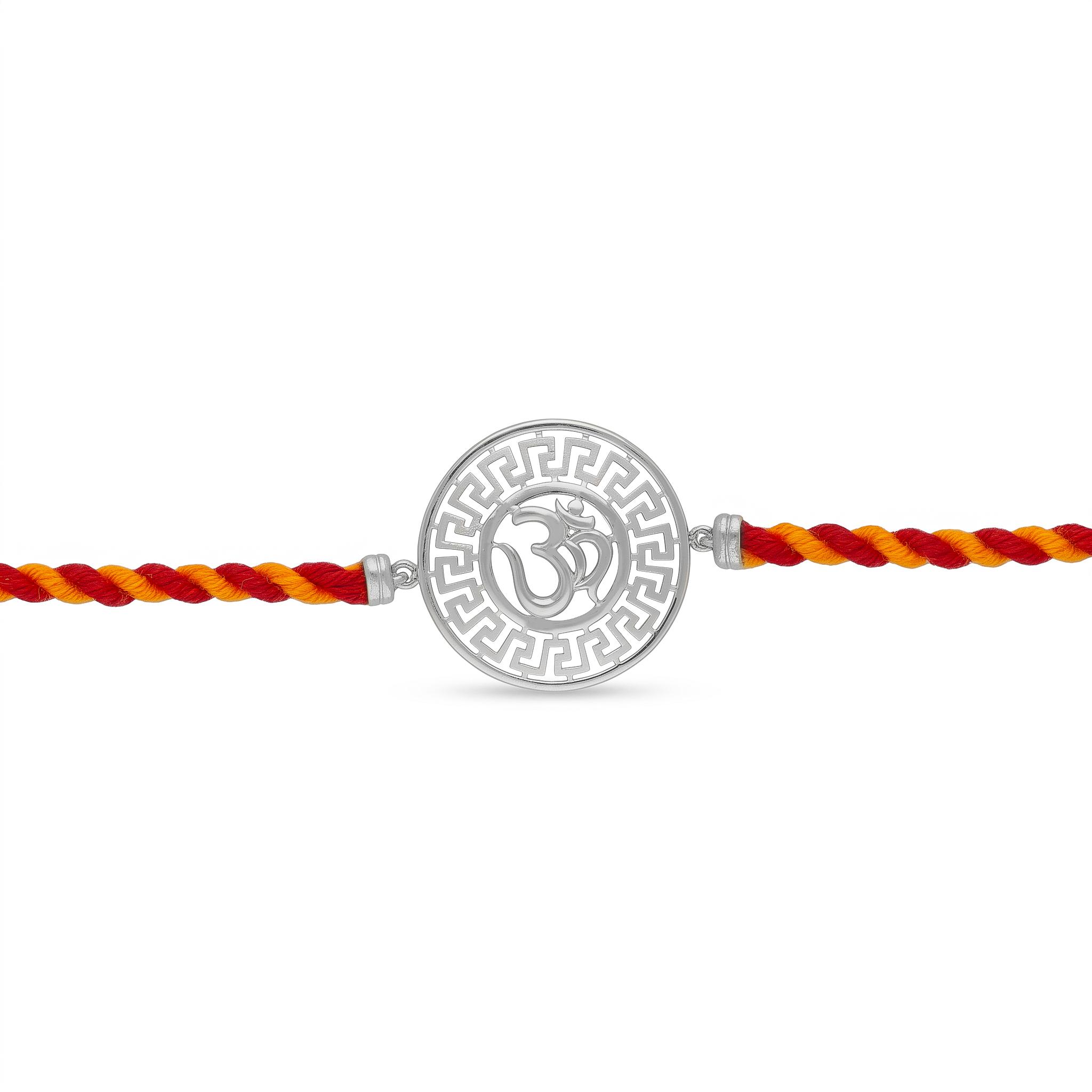 Sacred Om Greek Key Pattern Silver Rakhi , 