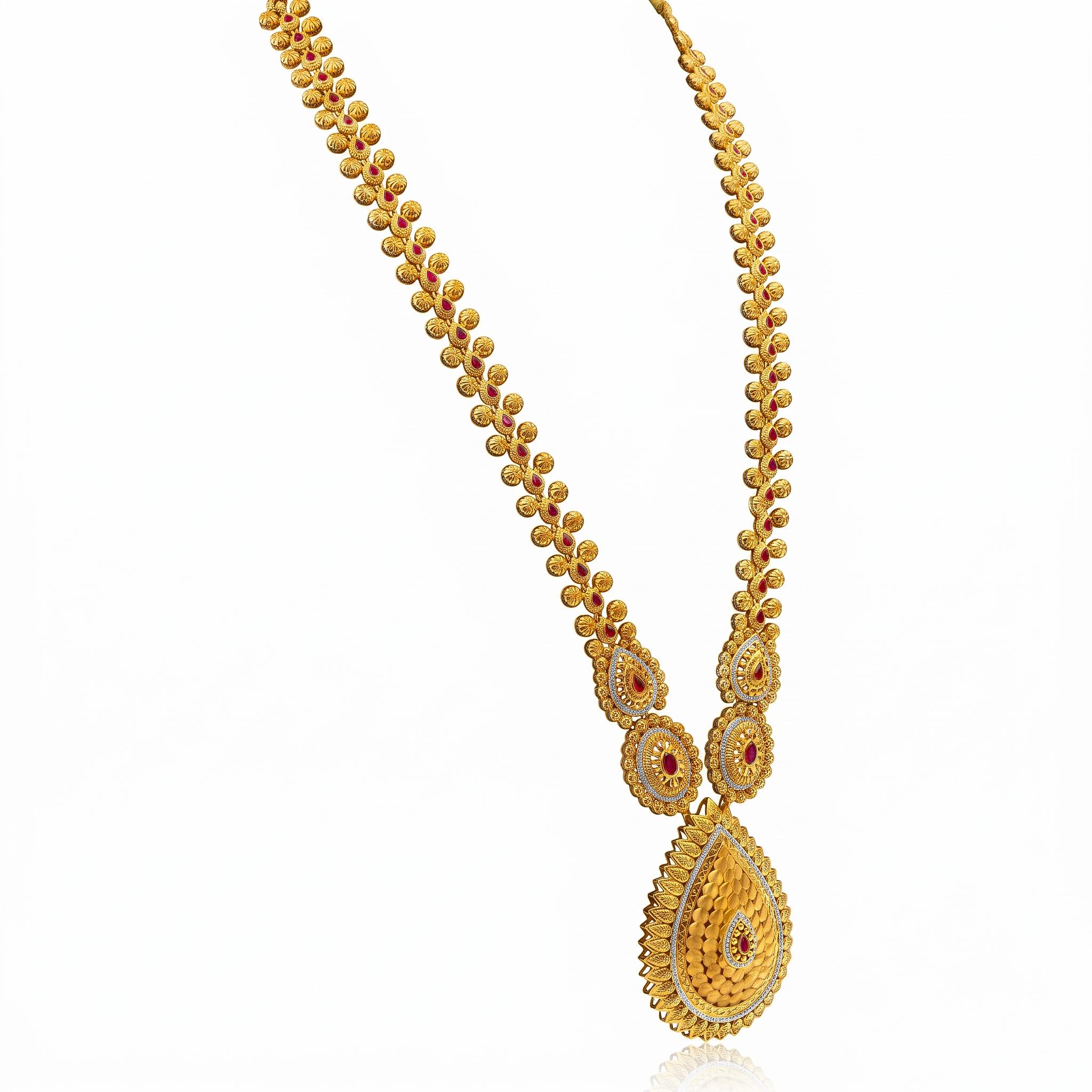 Grand Textured Pear Medallion Long Necklace , 