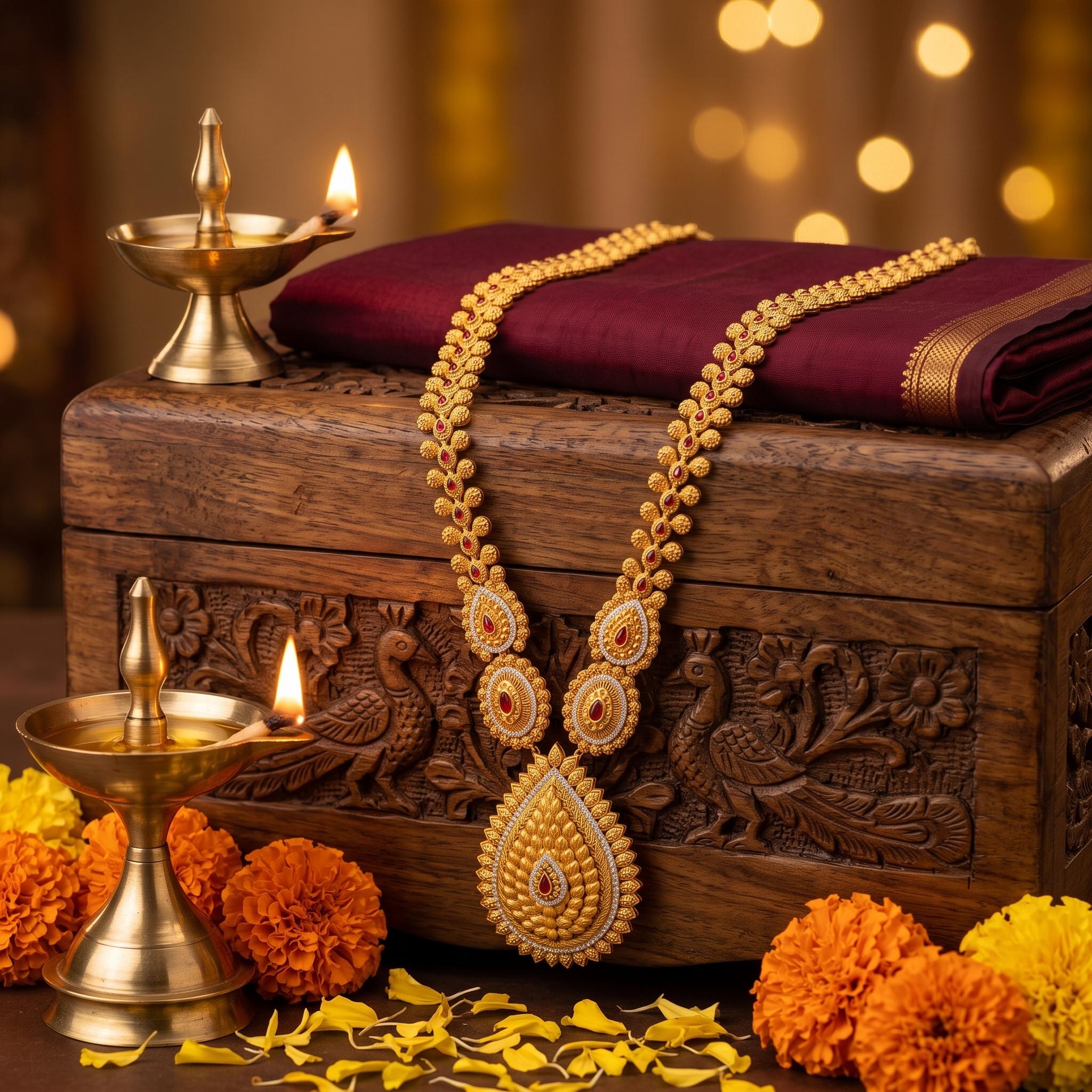 Grand Textured Pear Medallion Long Necklace , 