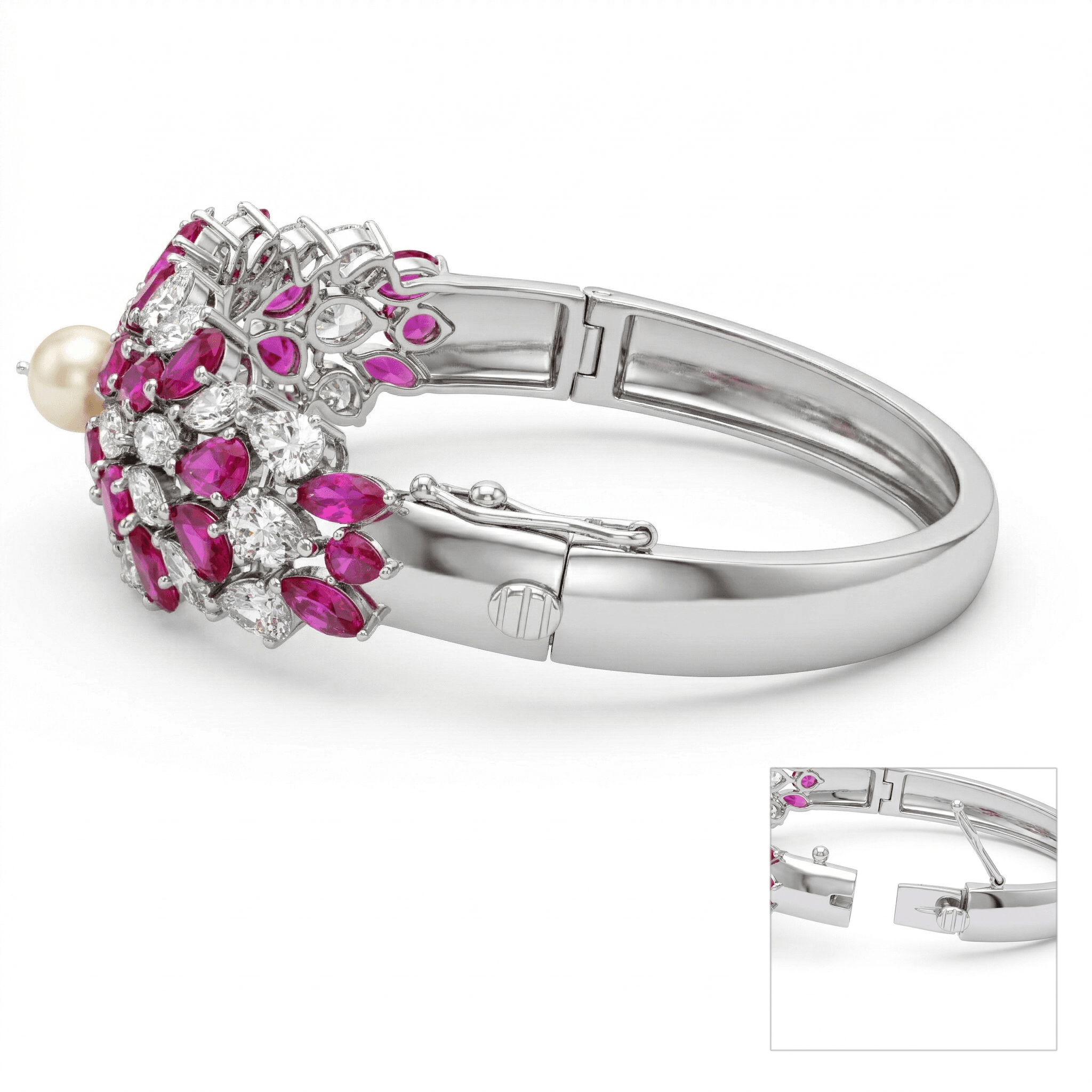 Ruby Floral Pearl Bangle , 2.3