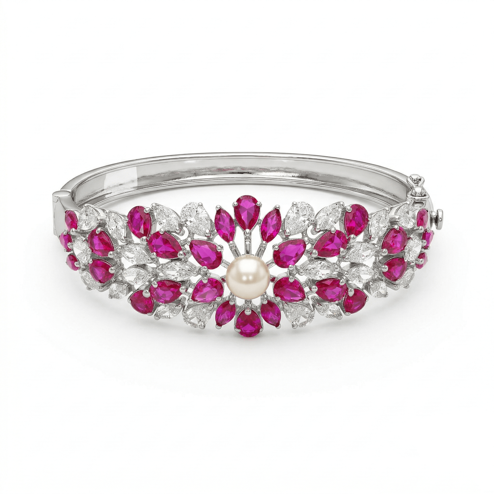 Ruby Floral Pearl Bangle , 2.3