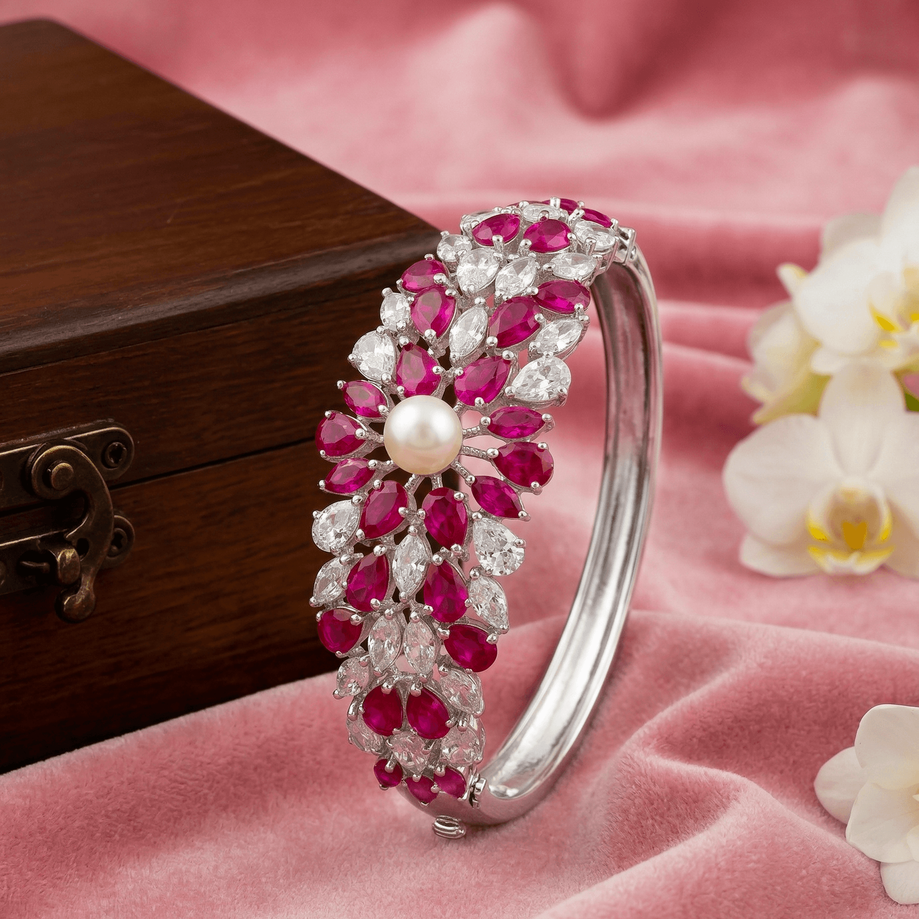Ruby Floral Pearl Bangle , 2.3