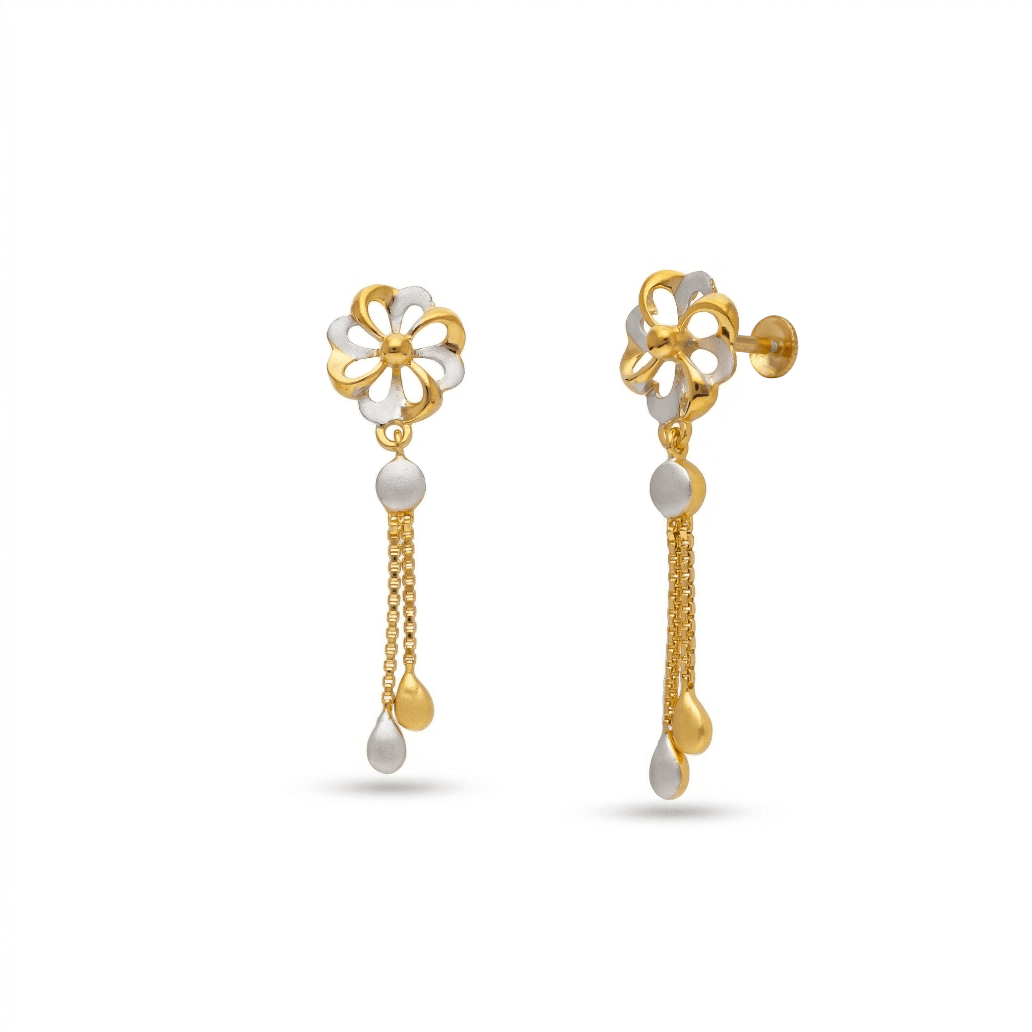 Two-Tone Floral Drop Earrings , South Screw