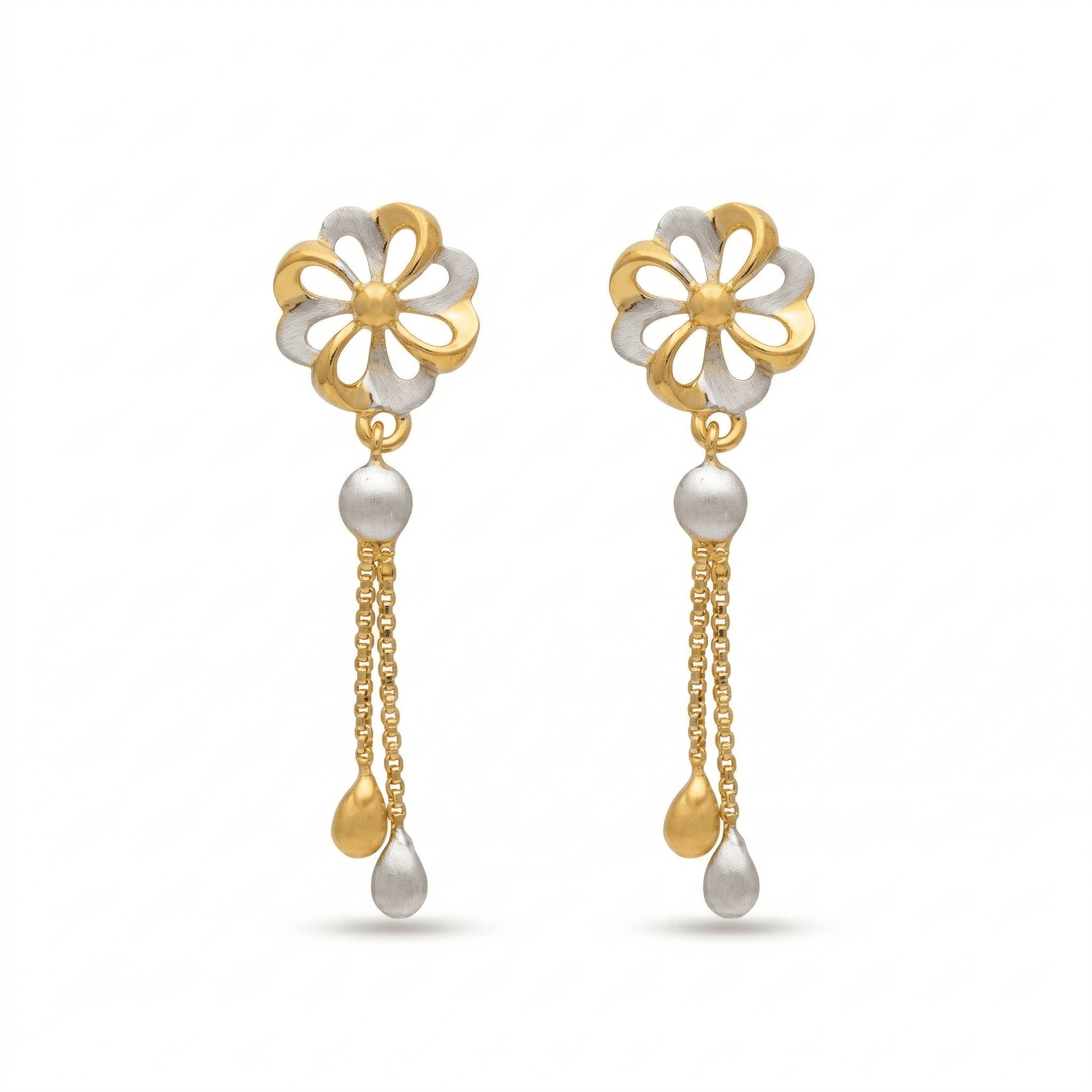 Two-Tone Floral Drop Earrings , South Screw