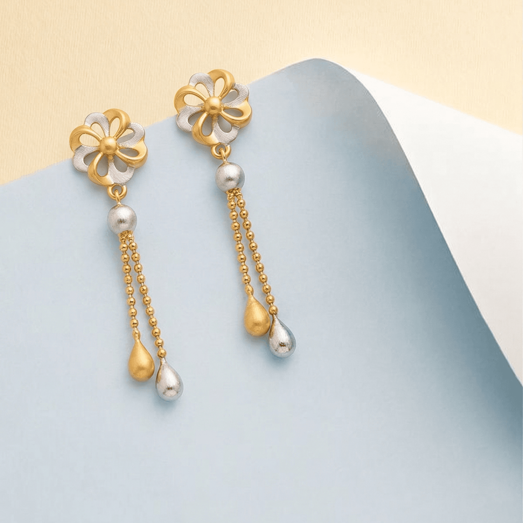 Two-Tone Floral Drop Earrings , South Screw