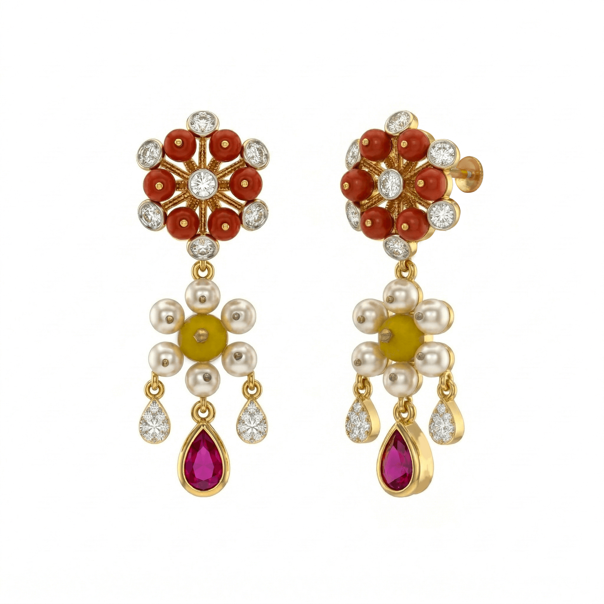 Floral Ruby Pearl Drops , South Screw