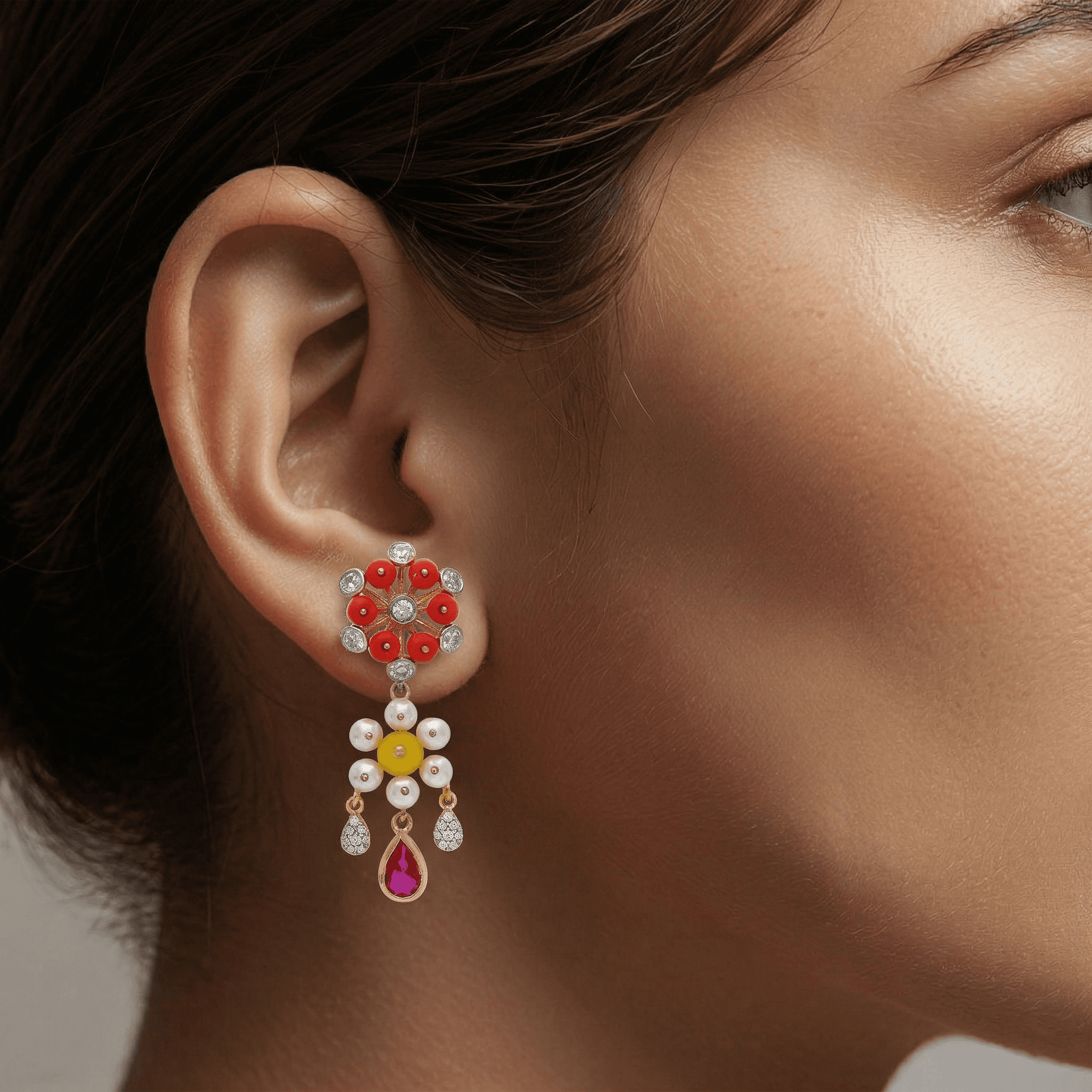 Floral Ruby Pearl Drops , South Screw