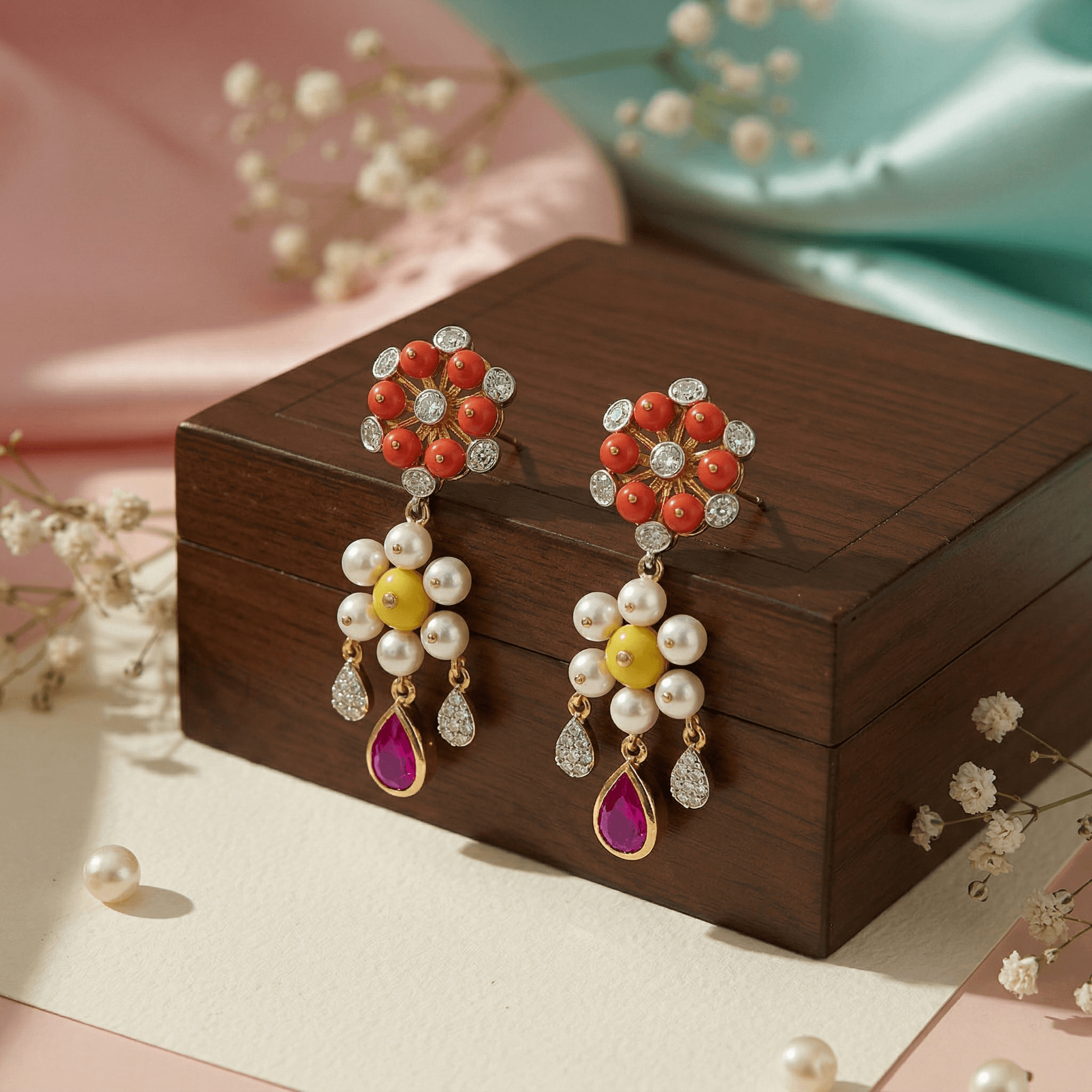 Floral Ruby Pearl Drops , South Screw