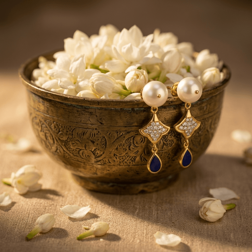 Pearl and Sapphire Charm Drops , South Screw