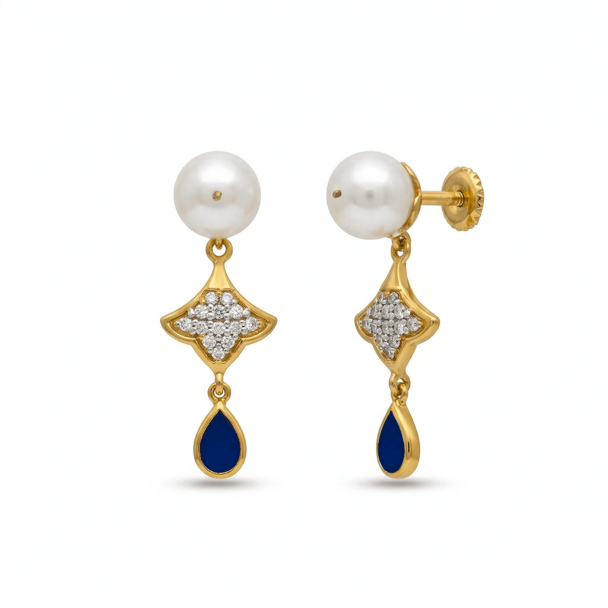 Pearl and Sapphire Charm Drops , South Screw