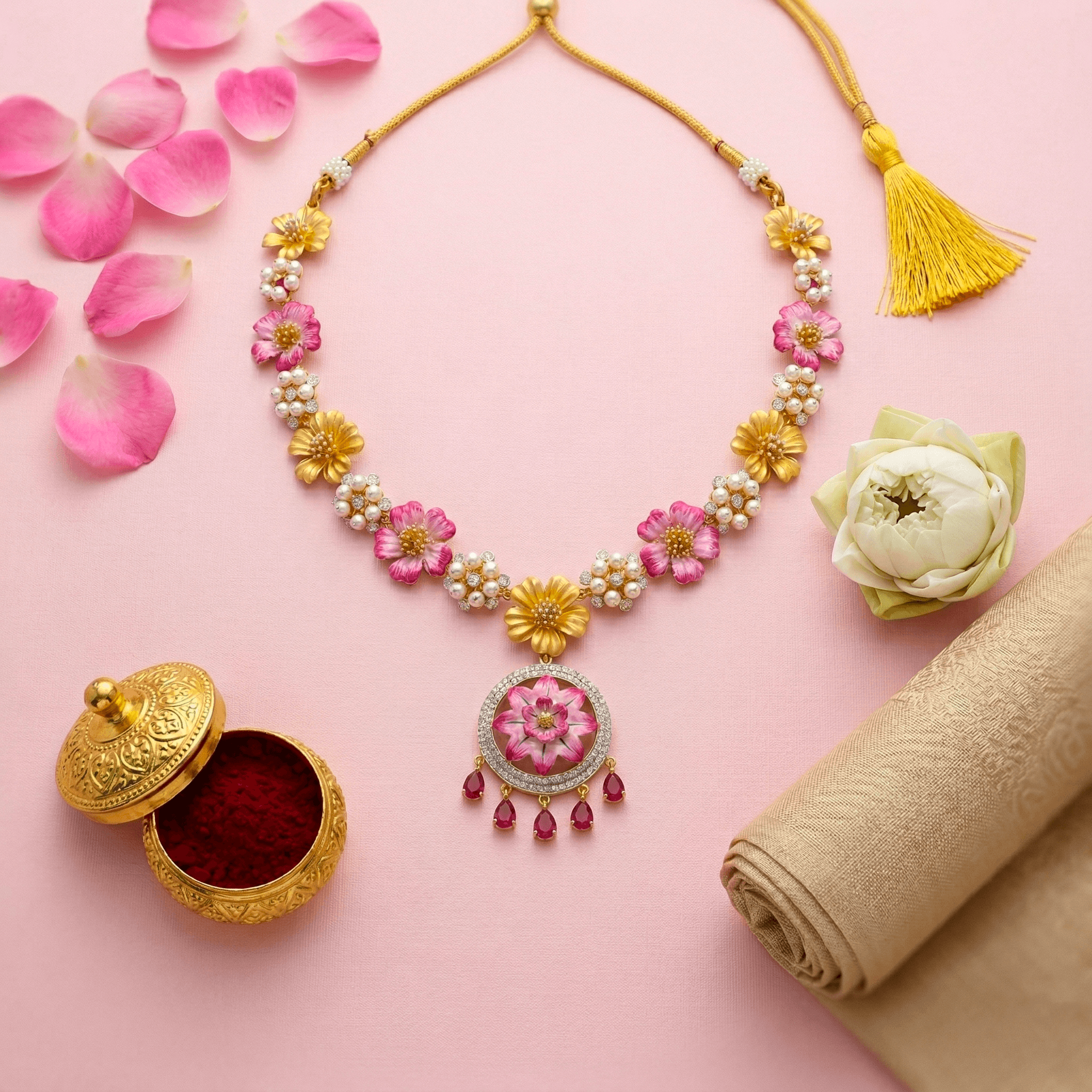 Royal Blossom Pearl Necklace ,