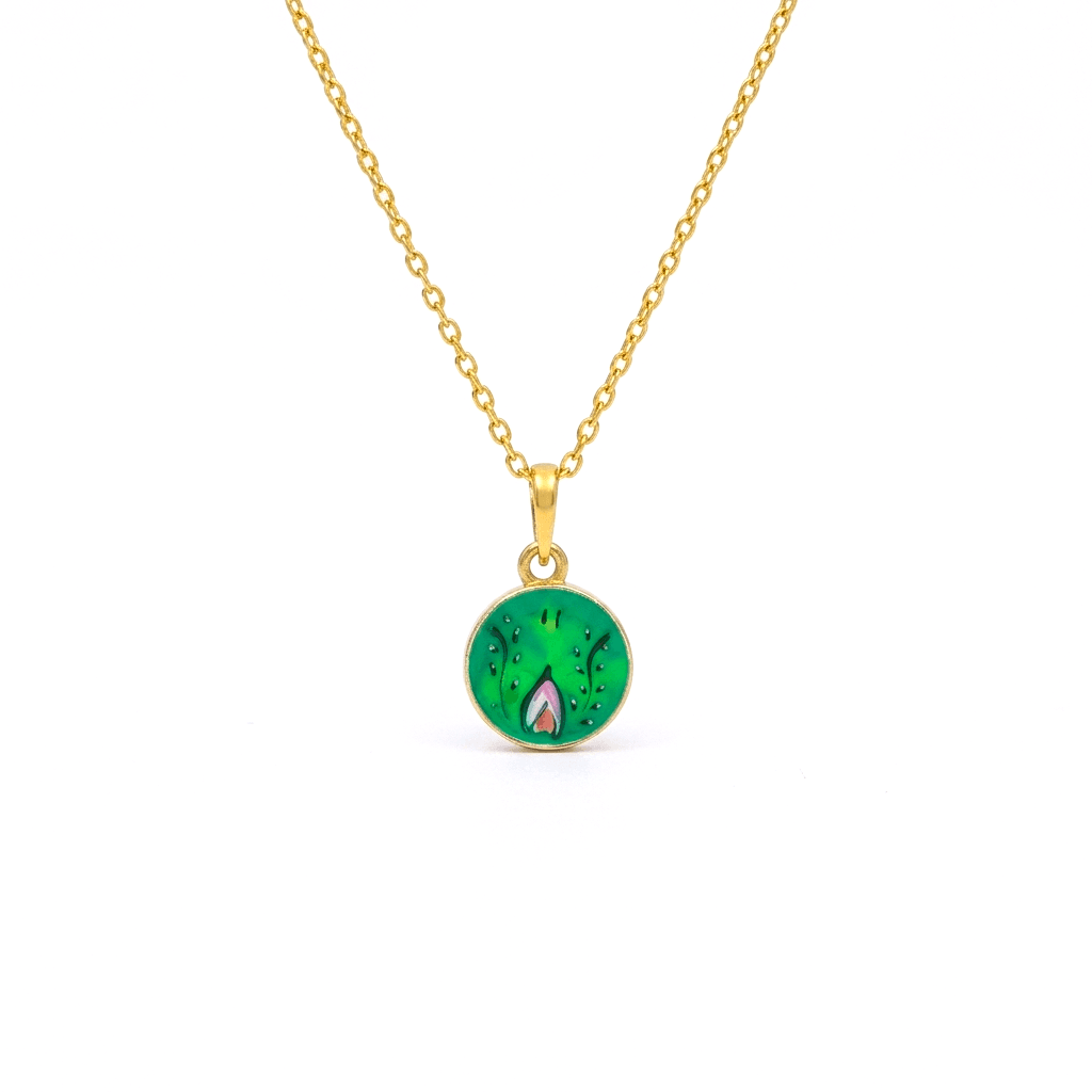 Green Lotus Disk Pendant ,