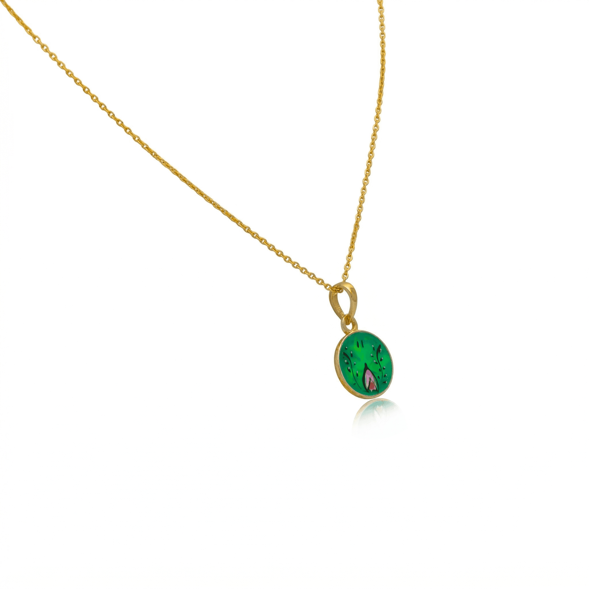 Green Lotus Disk Pendant ,