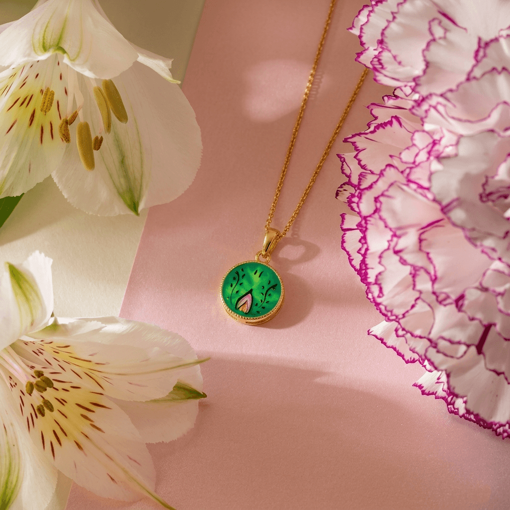 Green Lotus Disk Pendant ,