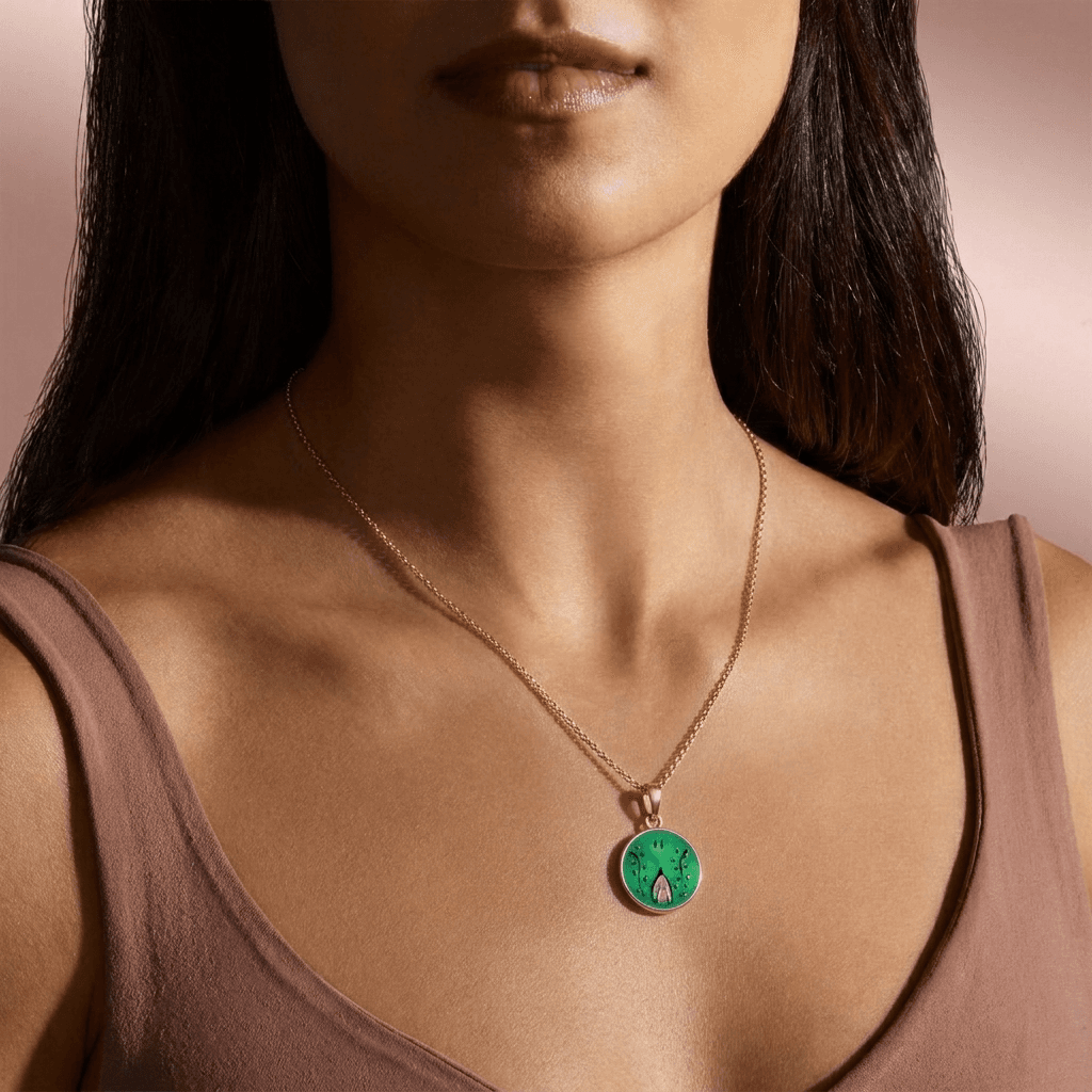 Green Lotus Disk Pendant ,