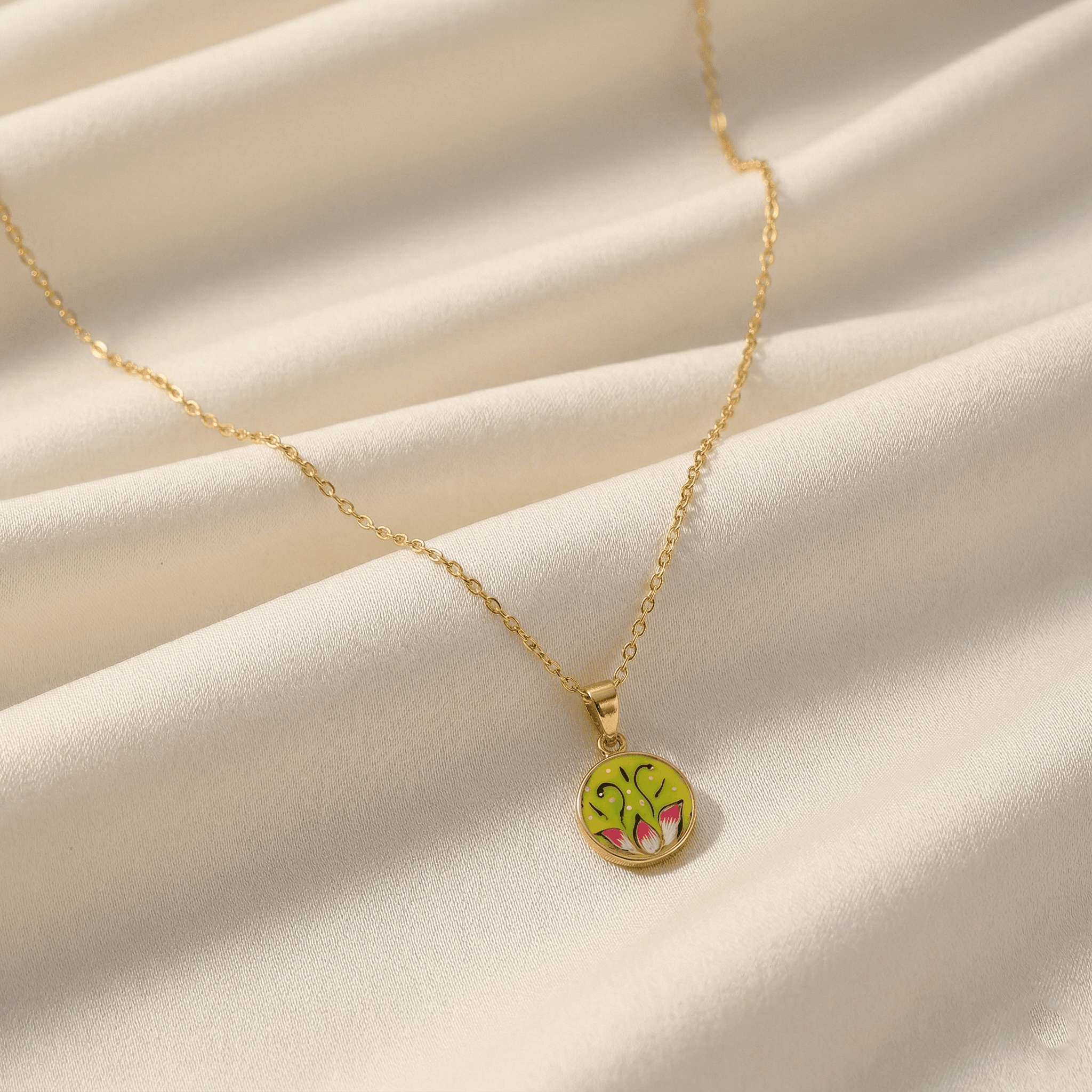 Golden Floral Disk Pendant ,