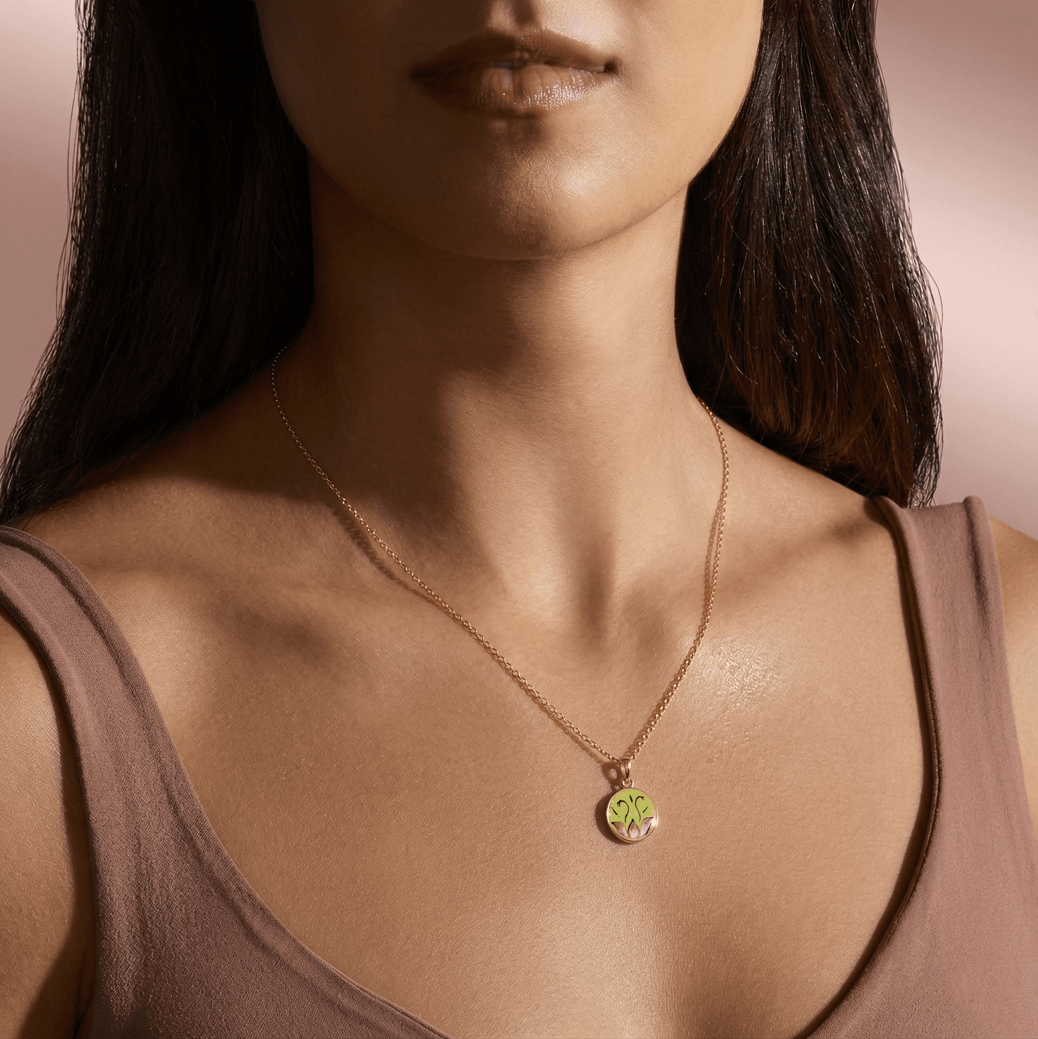 Golden Floral Disk Pendant ,