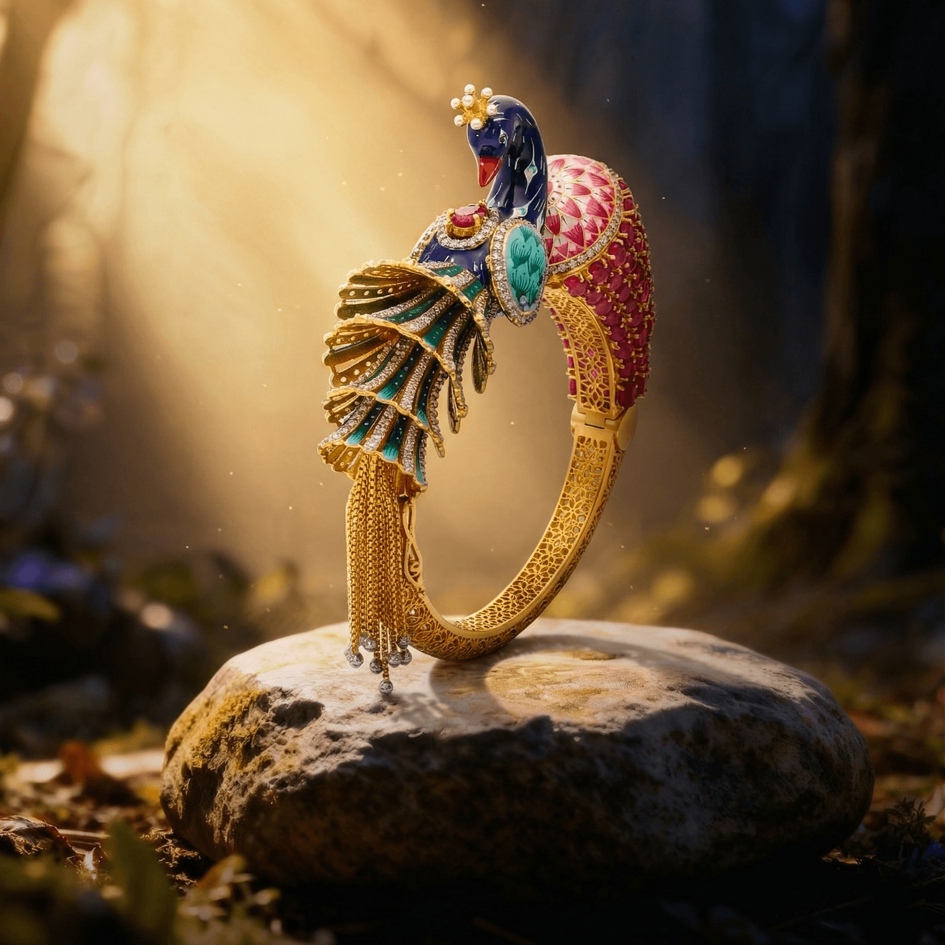 Royal Peacock Enamel Bangle , 2.3