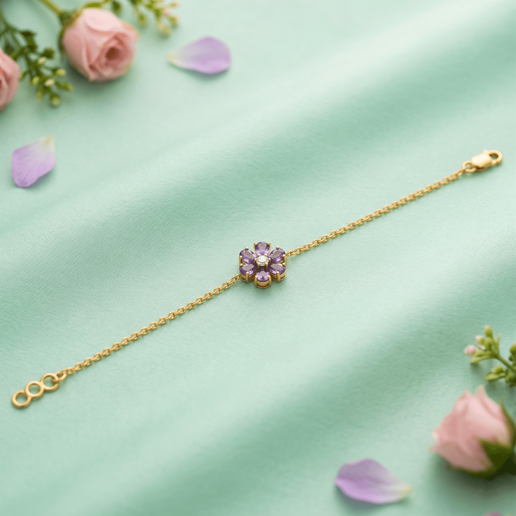Lavender Blossom Chain Bracelet ,