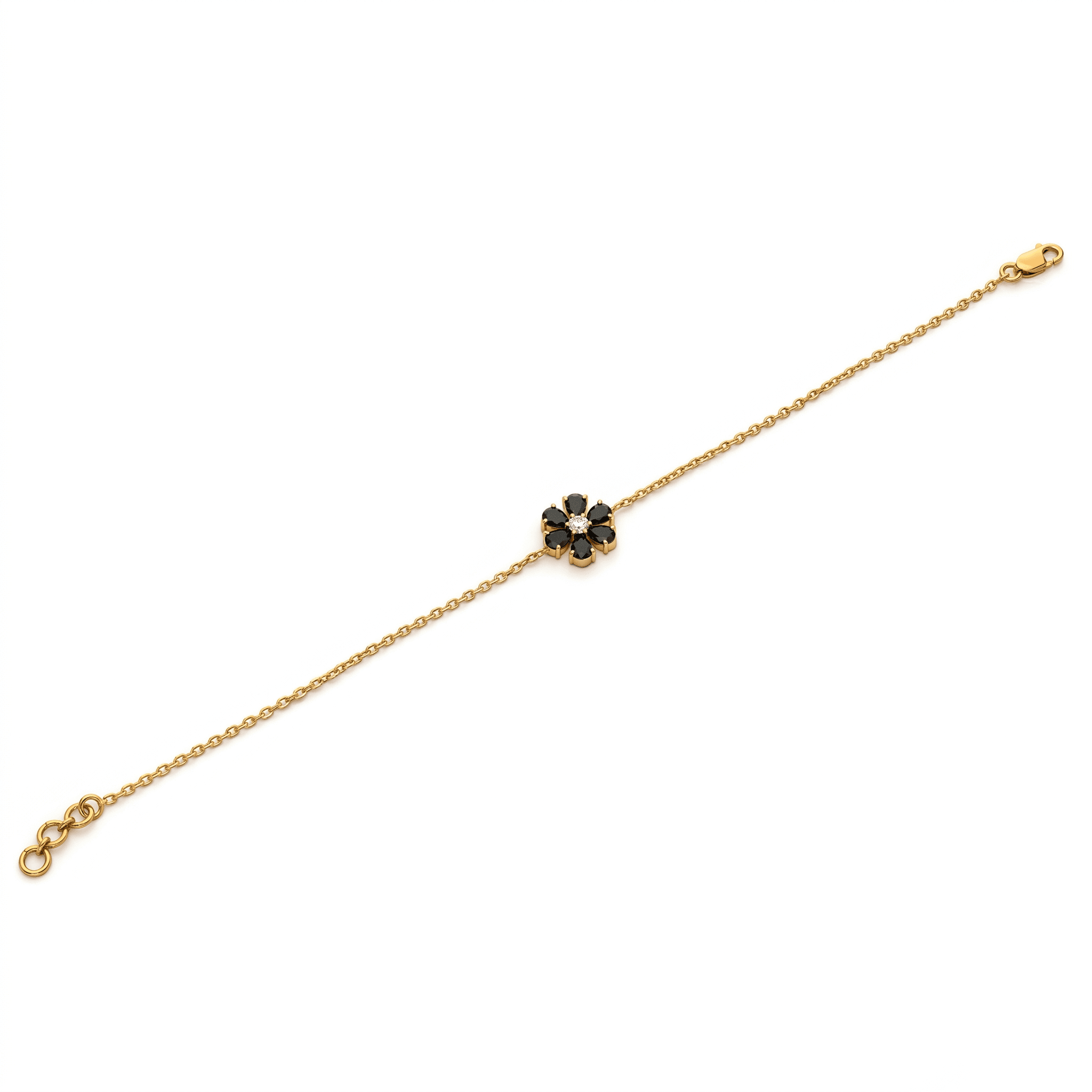 Dainty Black Spinel Flower Bracelet ,