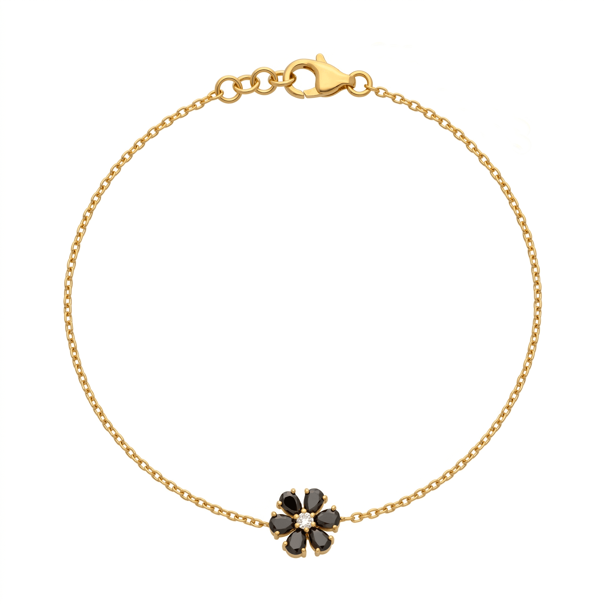 Dainty Black Spinel Flower Bracelet ,