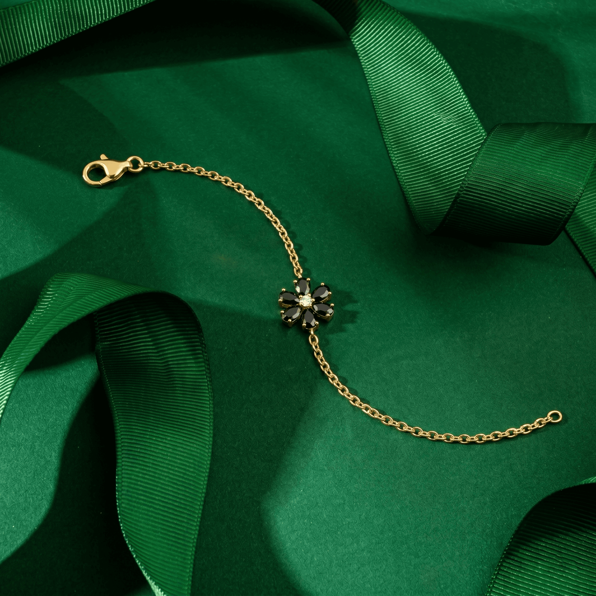 Dainty Black Spinel Flower Bracelet ,