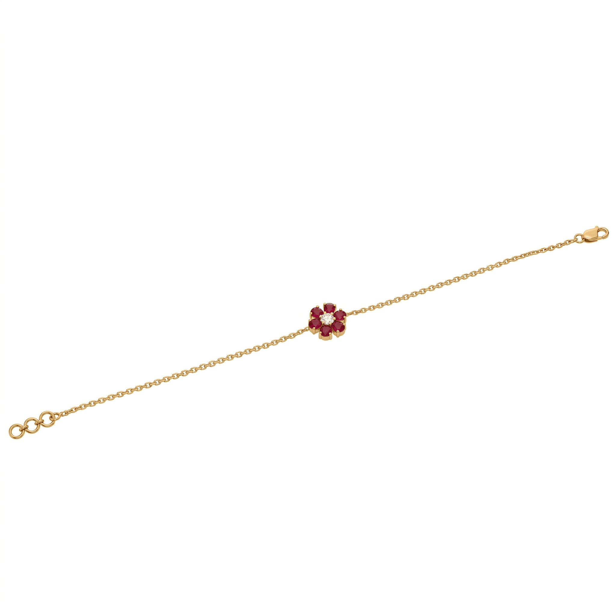 Ruby Flower Gold Chain Bracelet ,