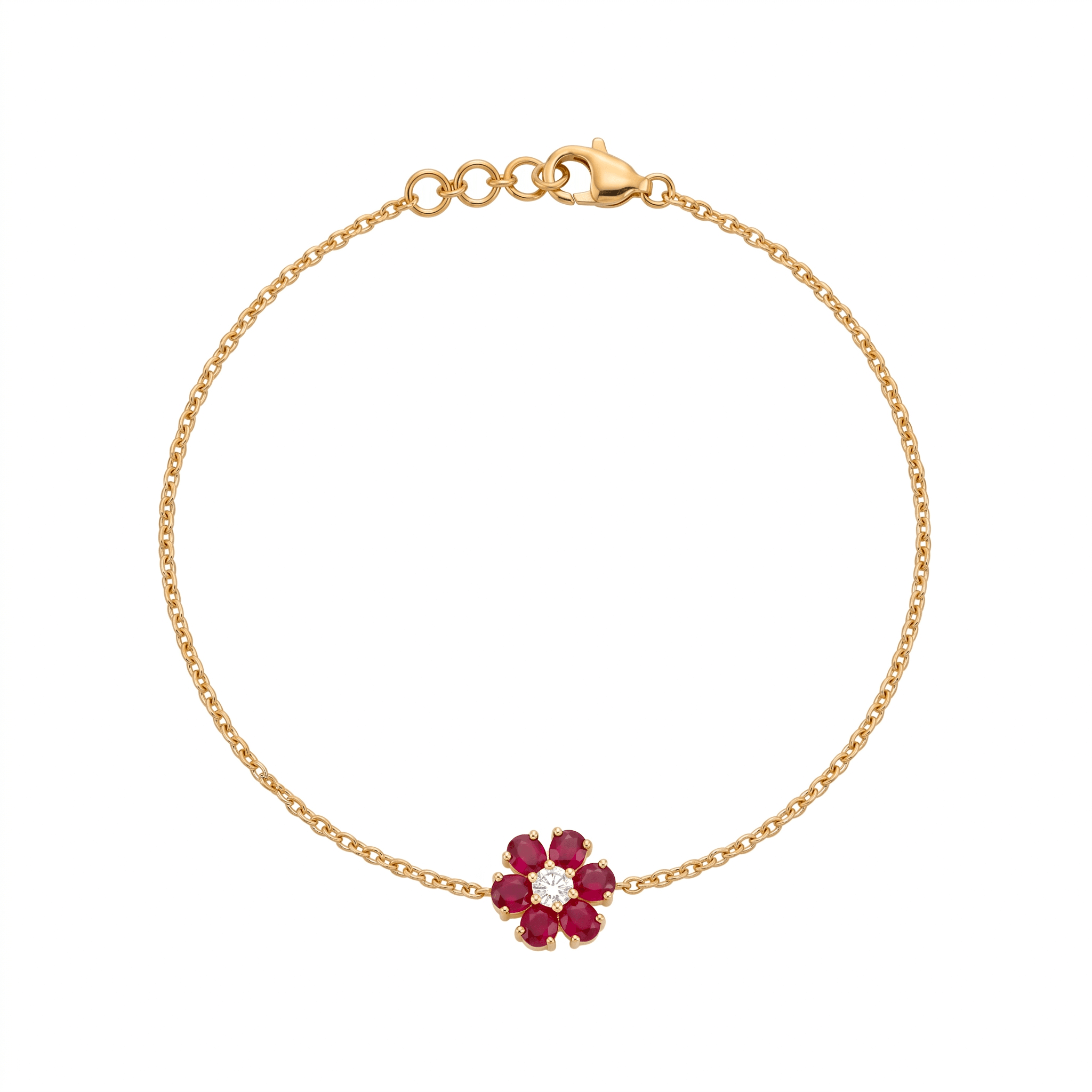 Ruby Flower Gold Chain Bracelet ,