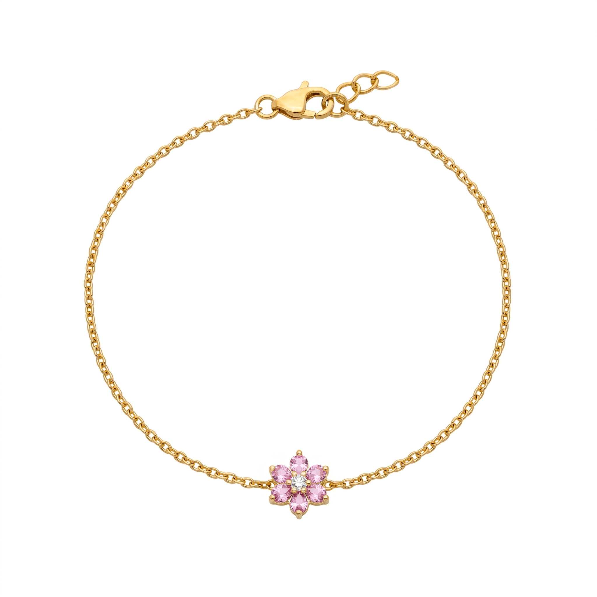 Dainty Pink Sapphire Flower Bracelet ,