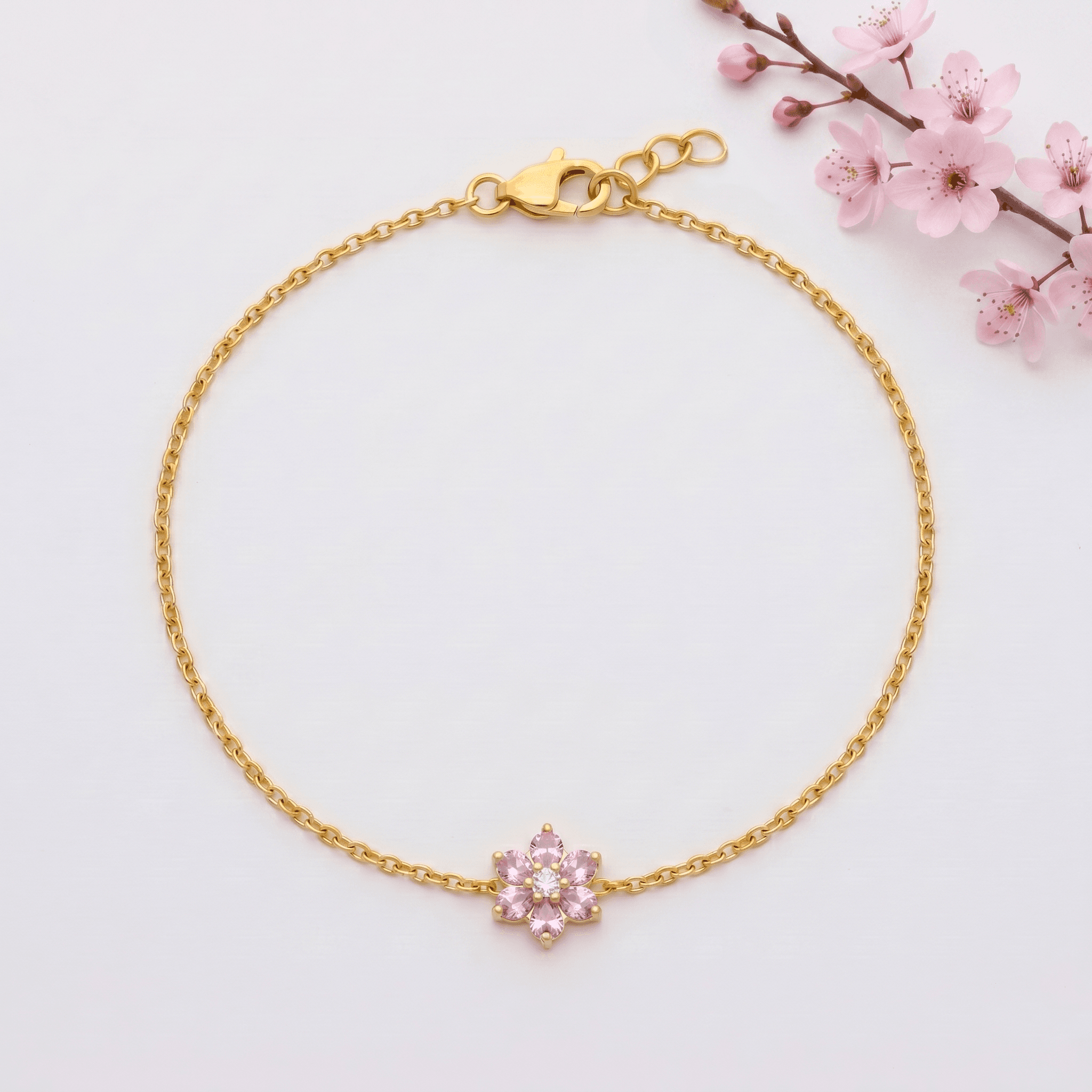 Dainty Pink Sapphire Flower Bracelet ,