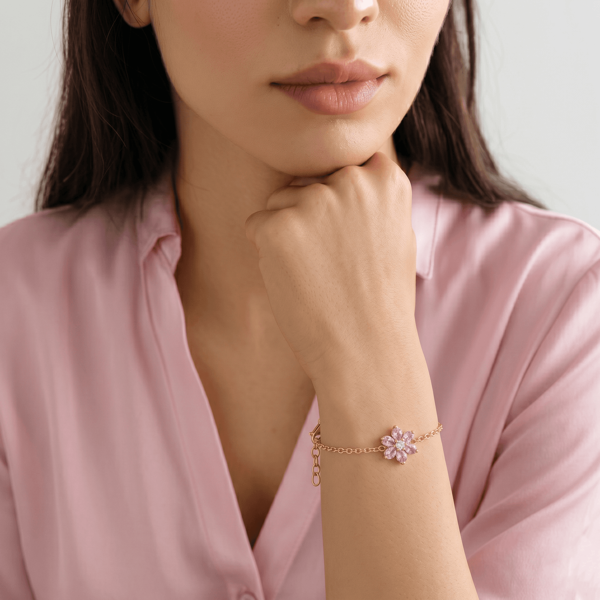 Dainty Pink Sapphire Flower Bracelet ,