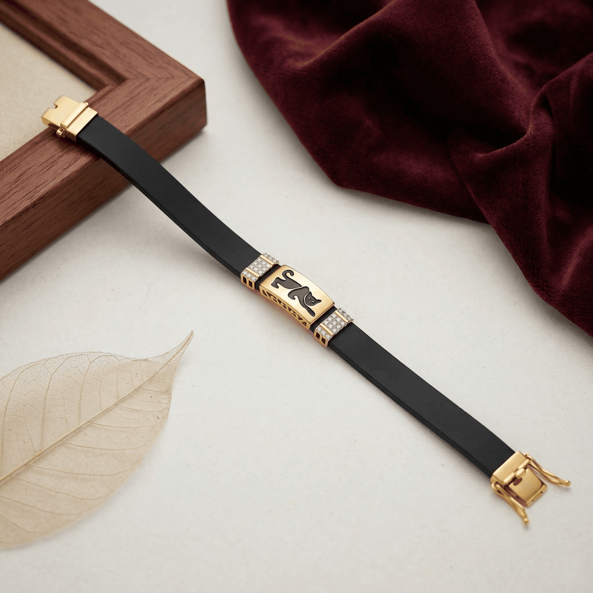Gold Panther Motif Rubber Bracelet ,