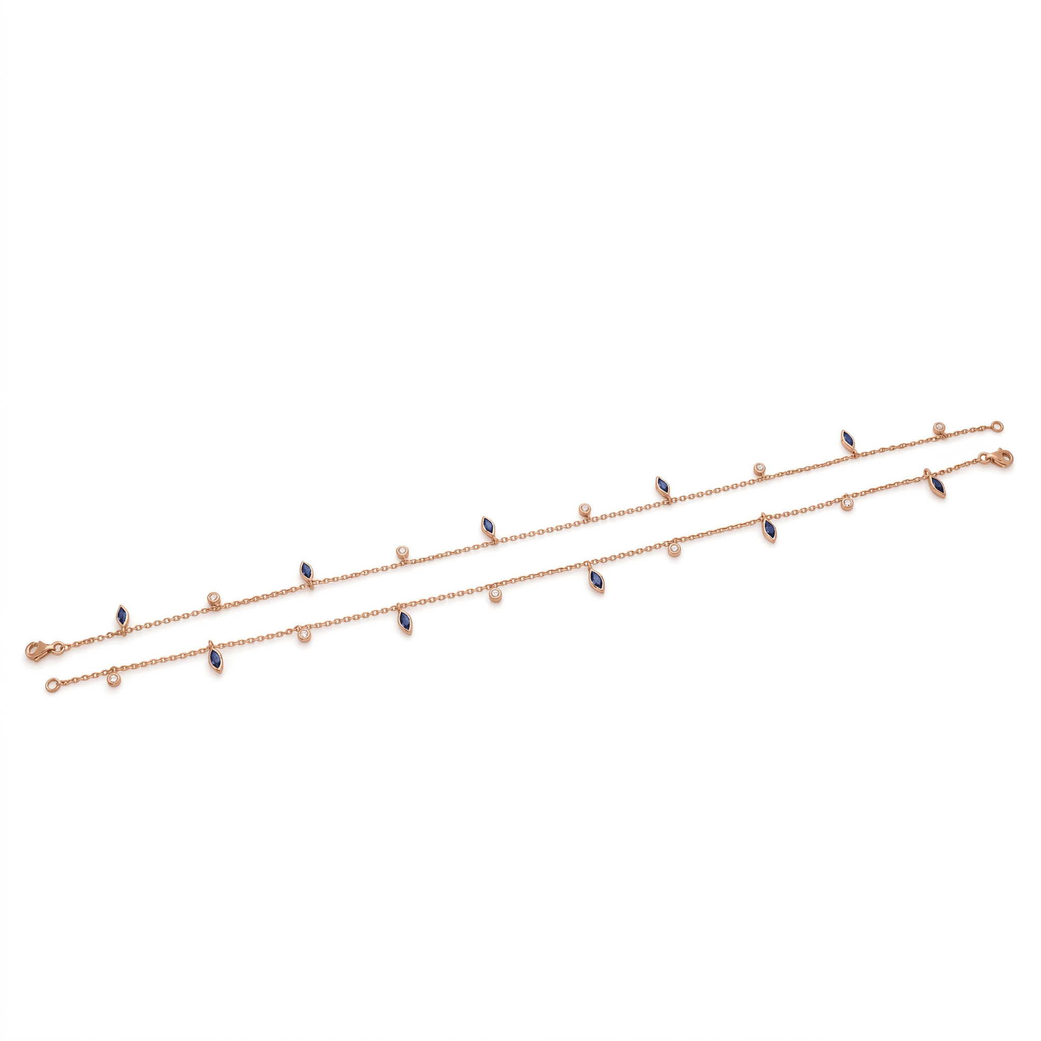 Rose Gold Sapphire Leaf Charm Anklet ,