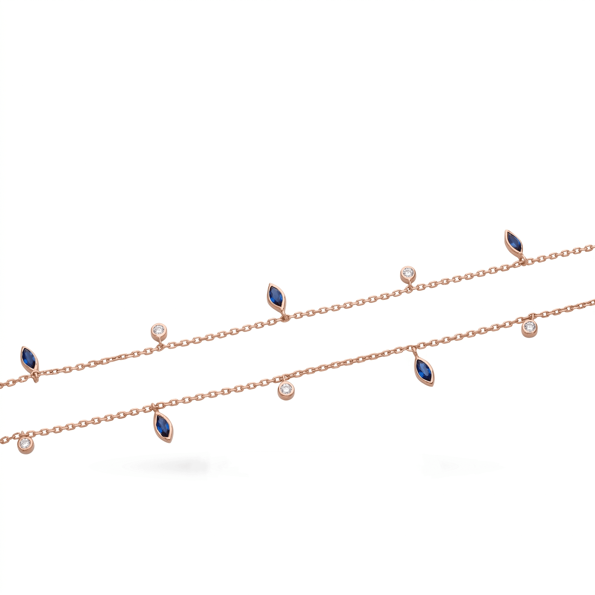 Rose Gold Sapphire Leaf Charm Anklet ,