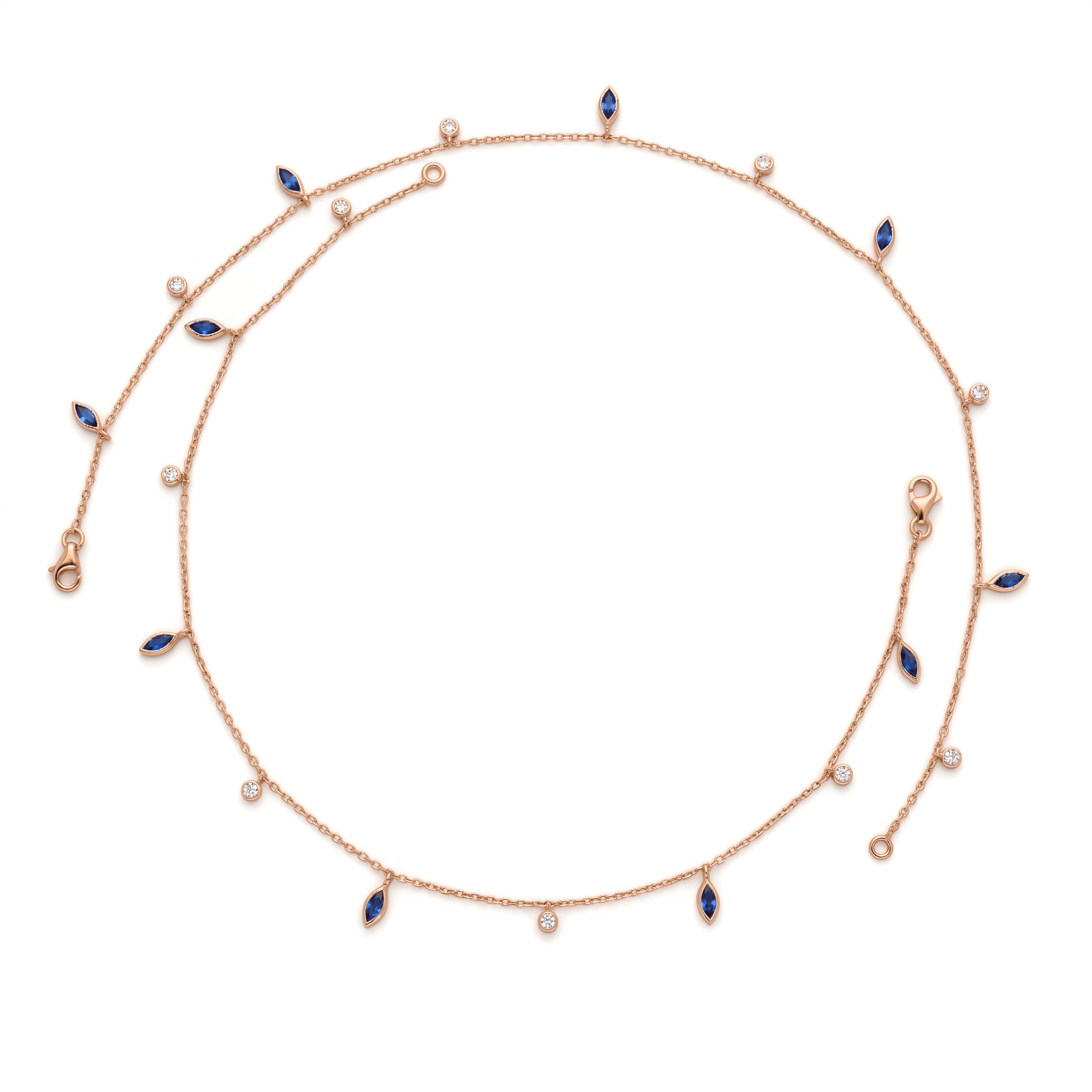 Rose Gold Sapphire Leaf Charm Anklet ,