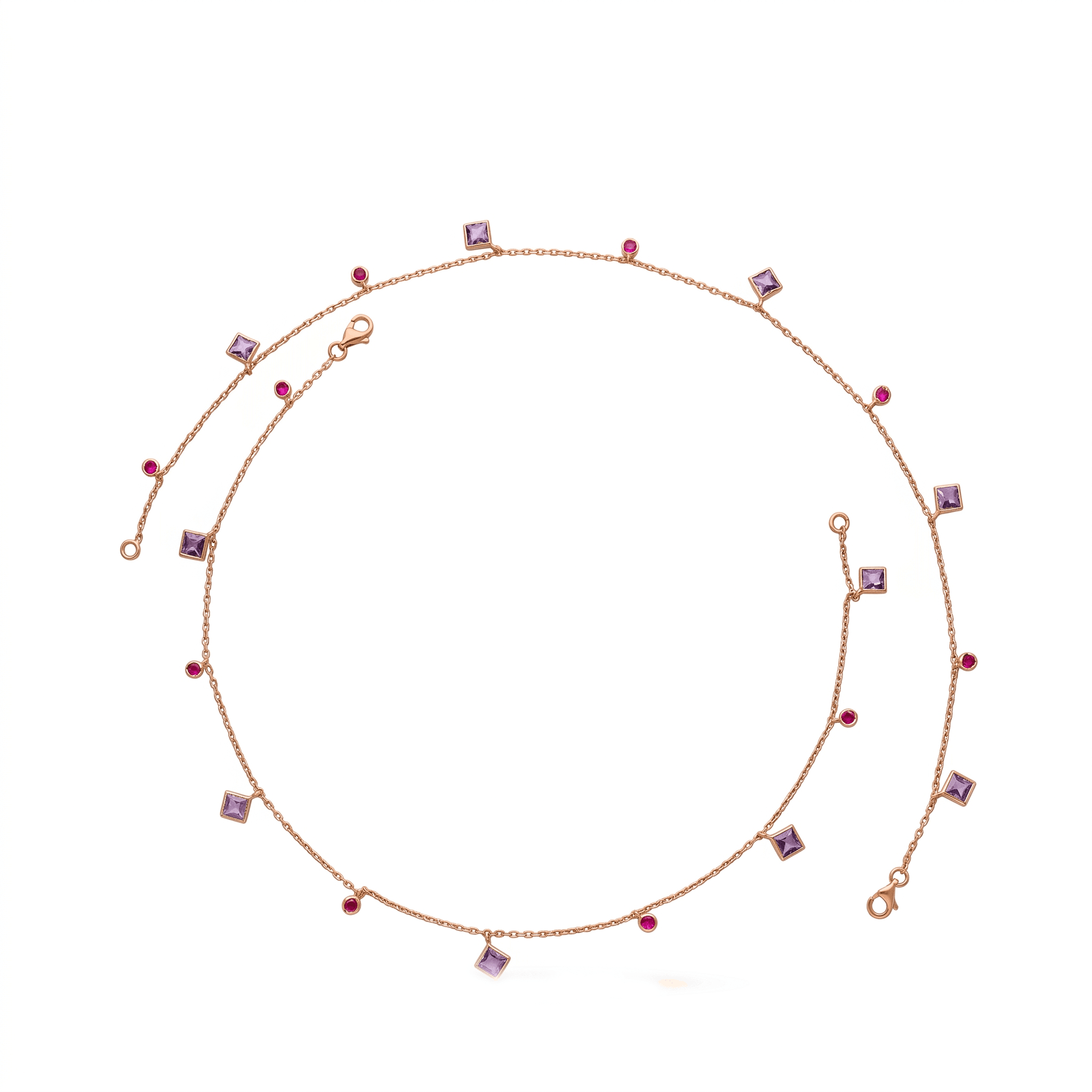 Rose Gold Amethyst & Ruby Anklet ,