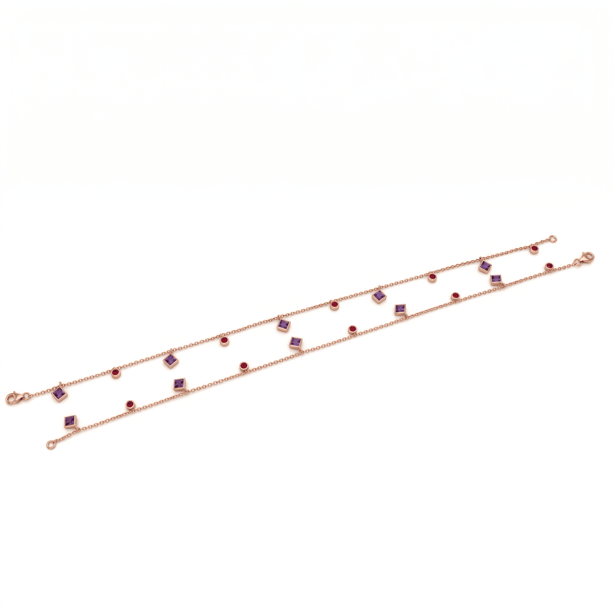 Rose Gold Amethyst & Ruby Anklet ,