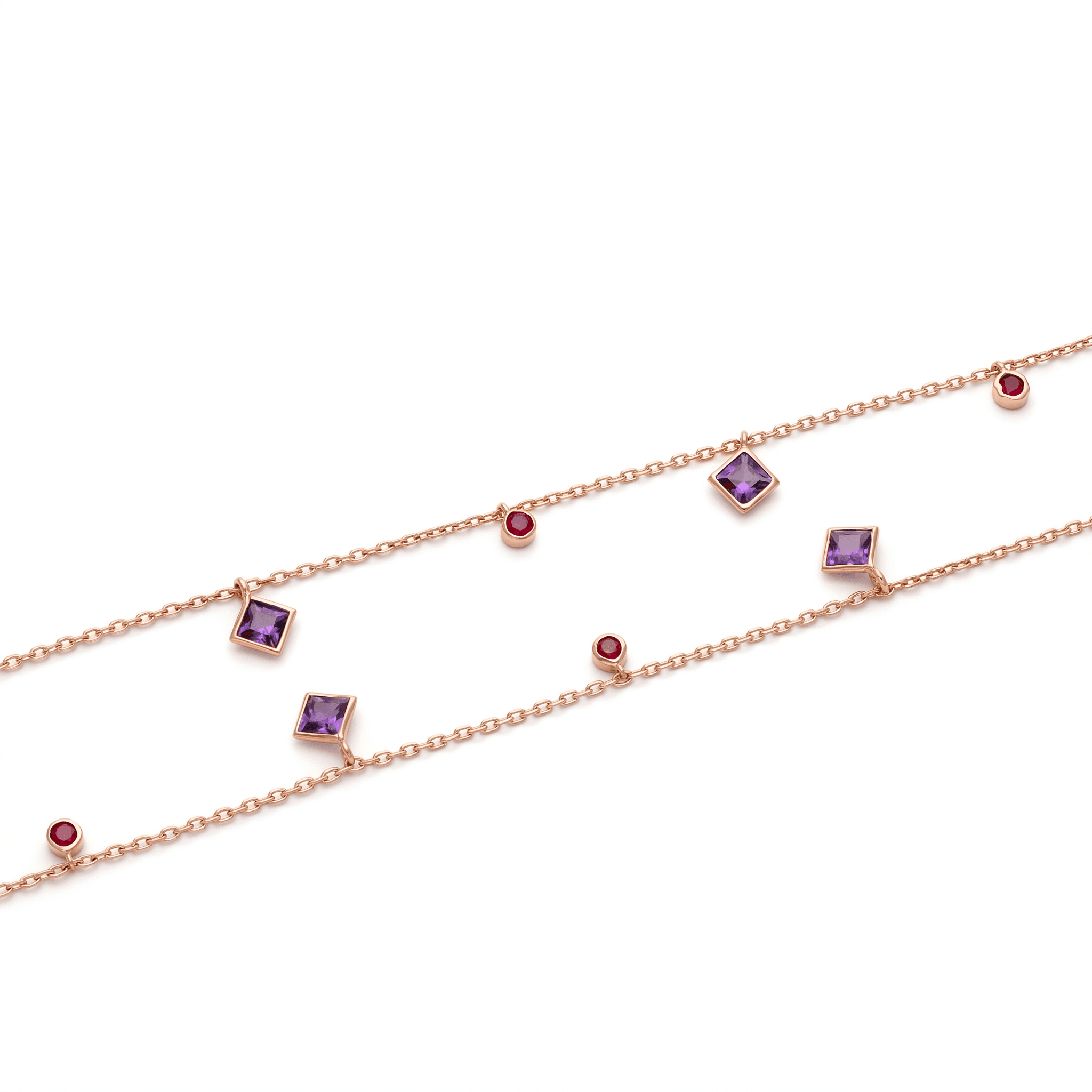 Rose Gold Amethyst & Ruby Anklet ,
