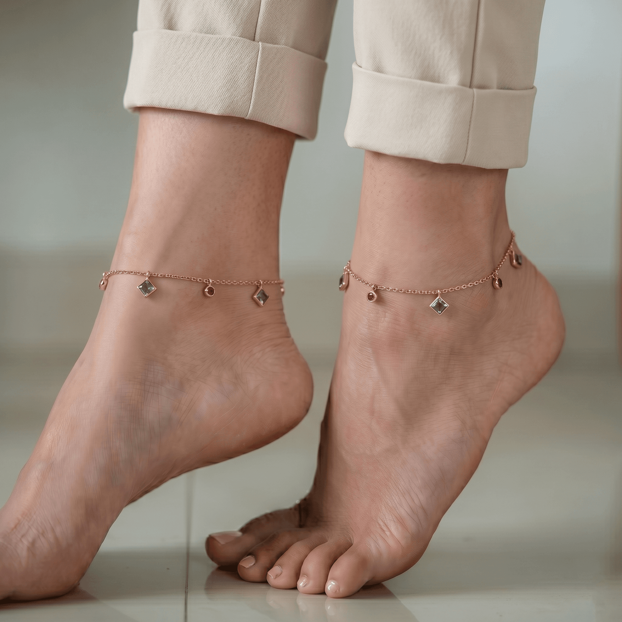 Rose Gold Amethyst & Ruby Anklet ,