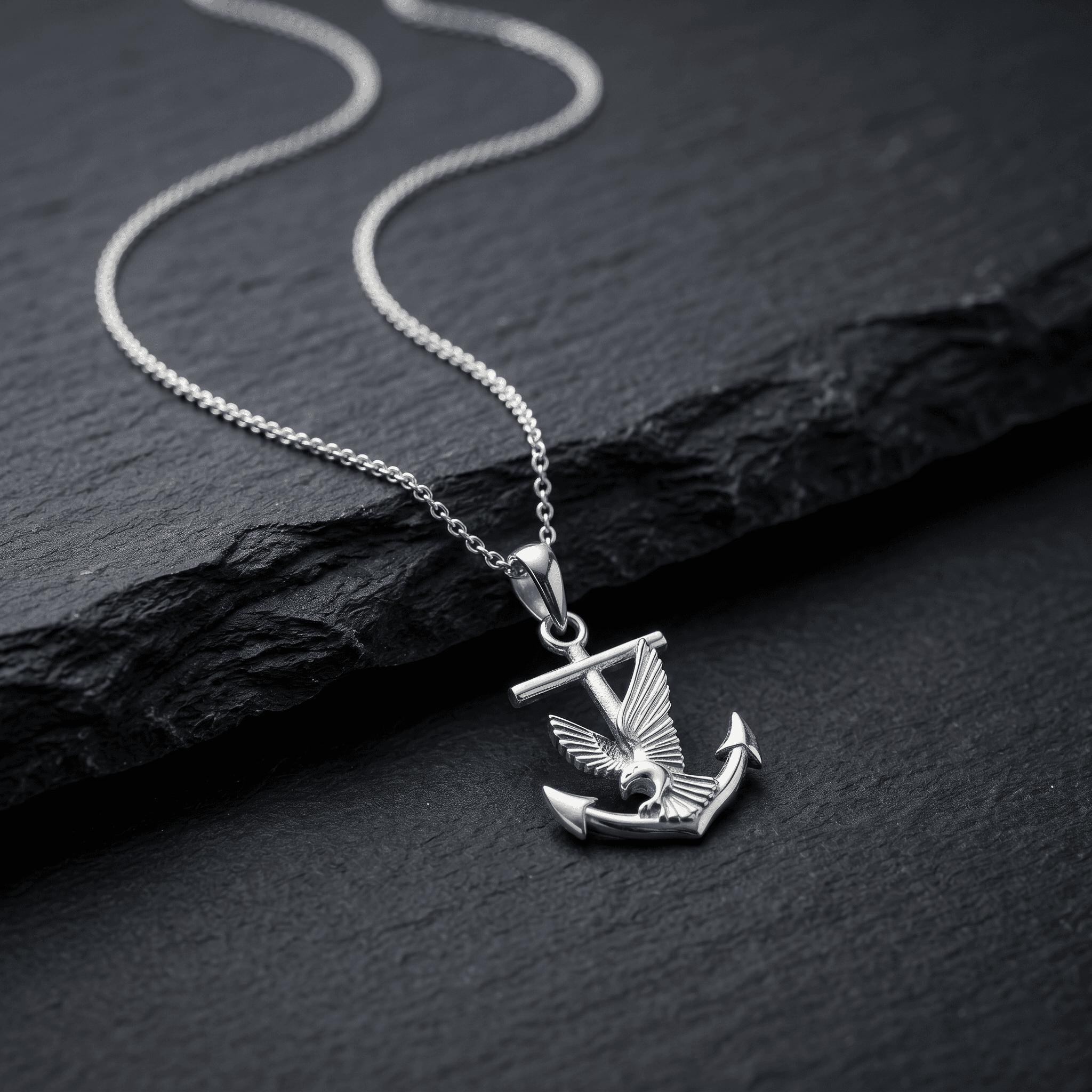 Sterling Silver Eagle and Anchor Pendant Necklace ,