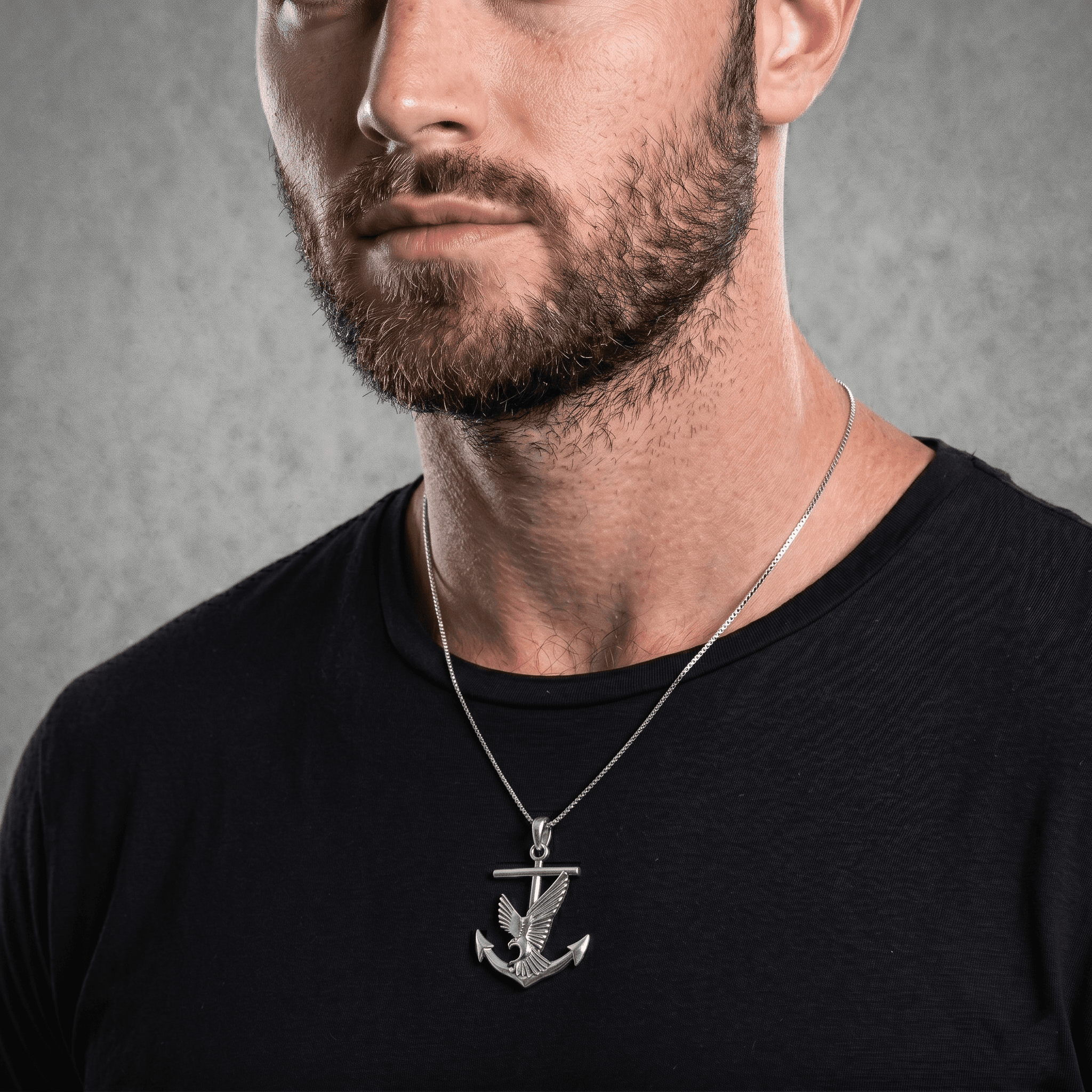 Sterling Silver Eagle and Anchor Pendant Necklace ,