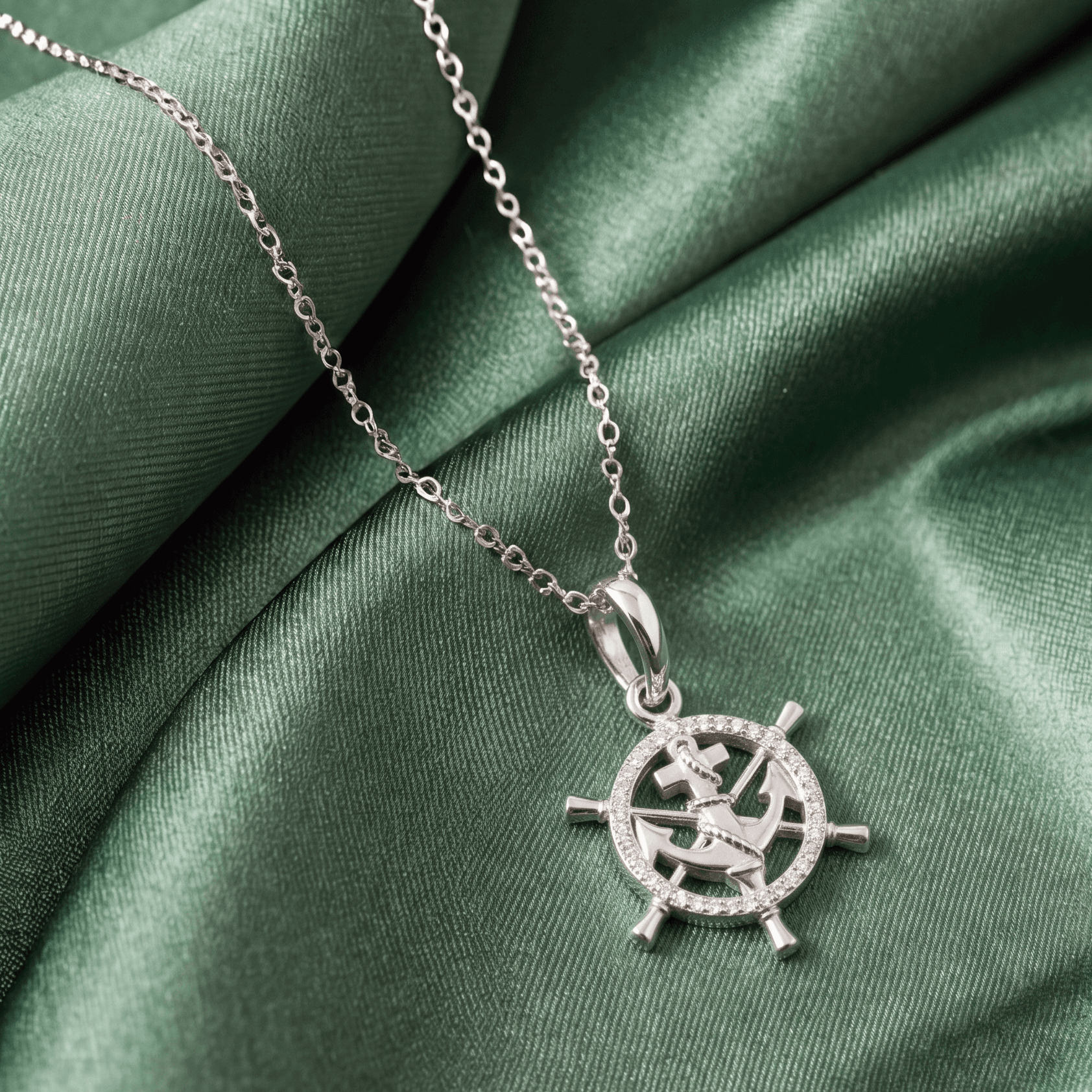 Silver Anchor & Ship Wheel Pendant ,