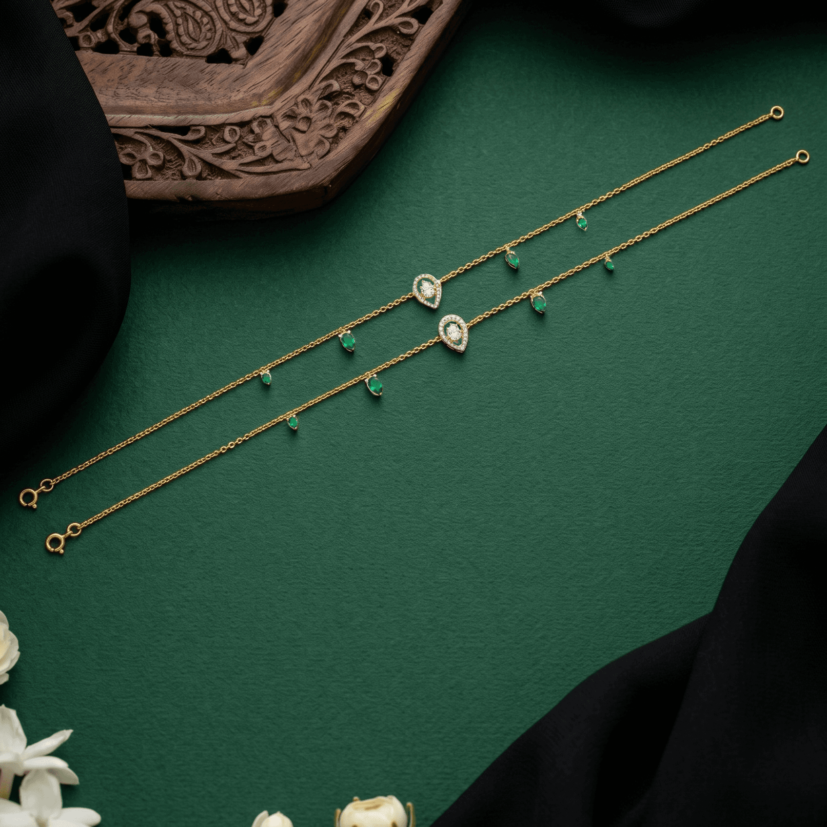 Dainty Emerald Teardrop Anklet. ,