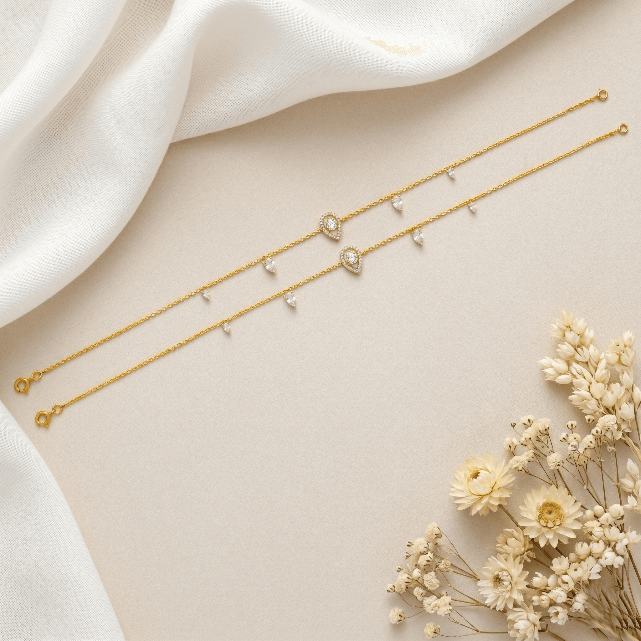 Dainty Pink Droplet Gold Anklet. ,