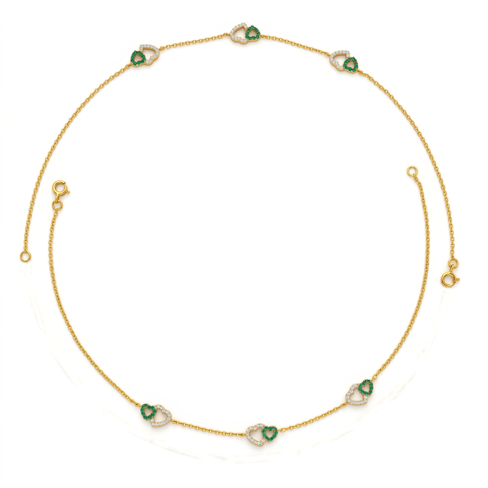 Green Heart Charm Gold Vermeil Anklet. ,