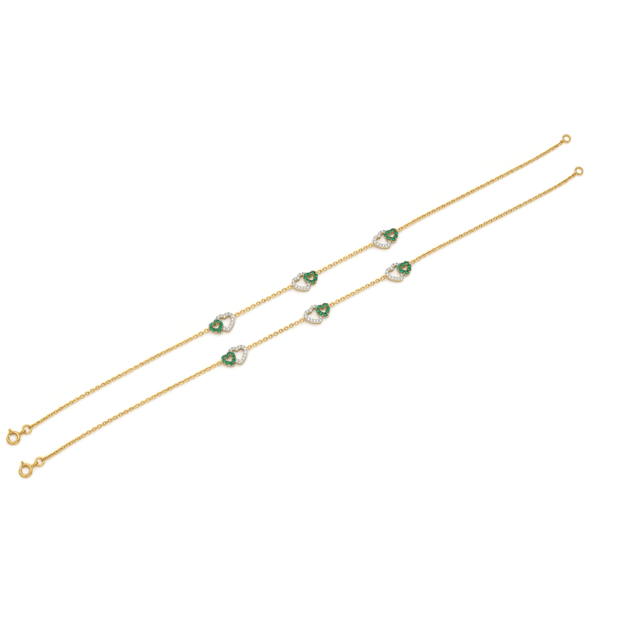 Green Heart Charm Gold Vermeil Anklet. ,