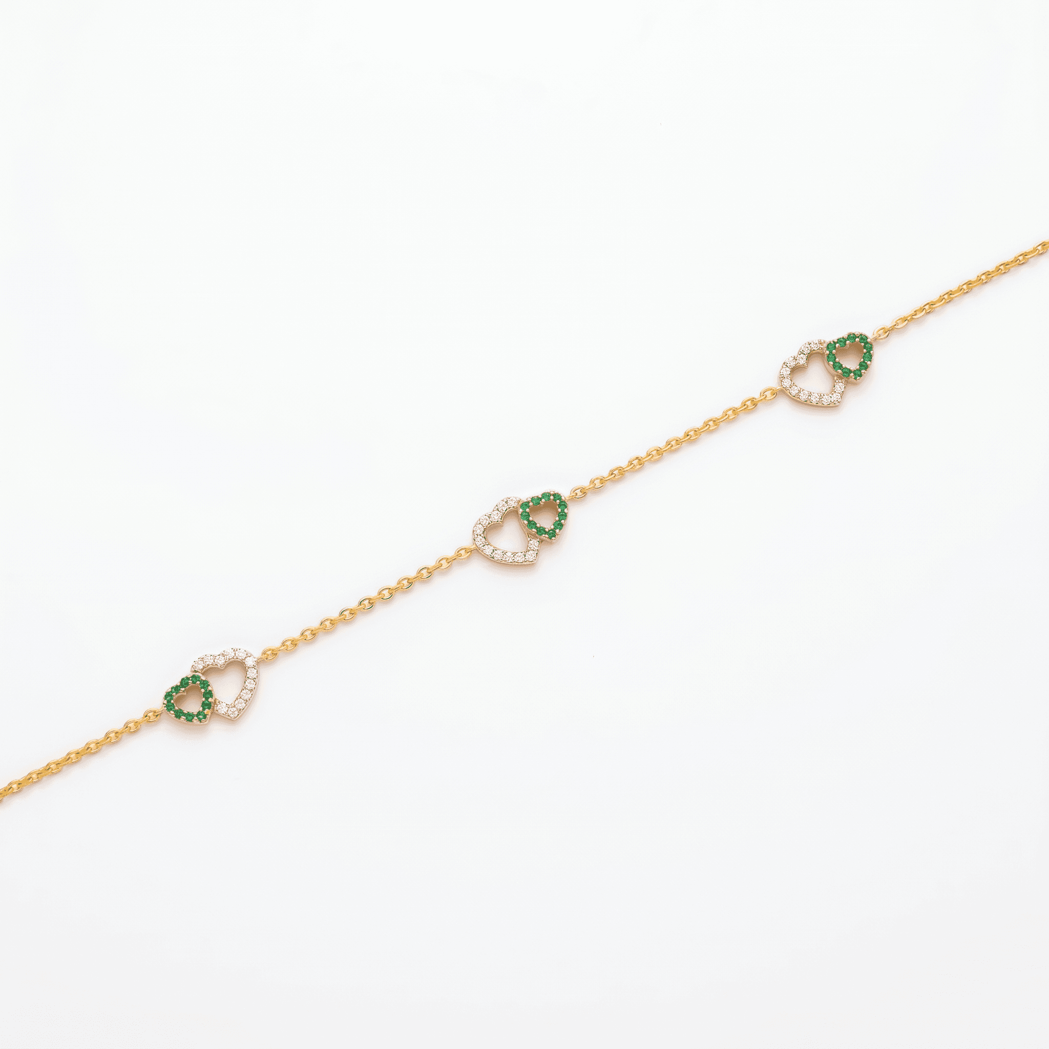 Green Heart Charm Gold Vermeil Anklet. ,