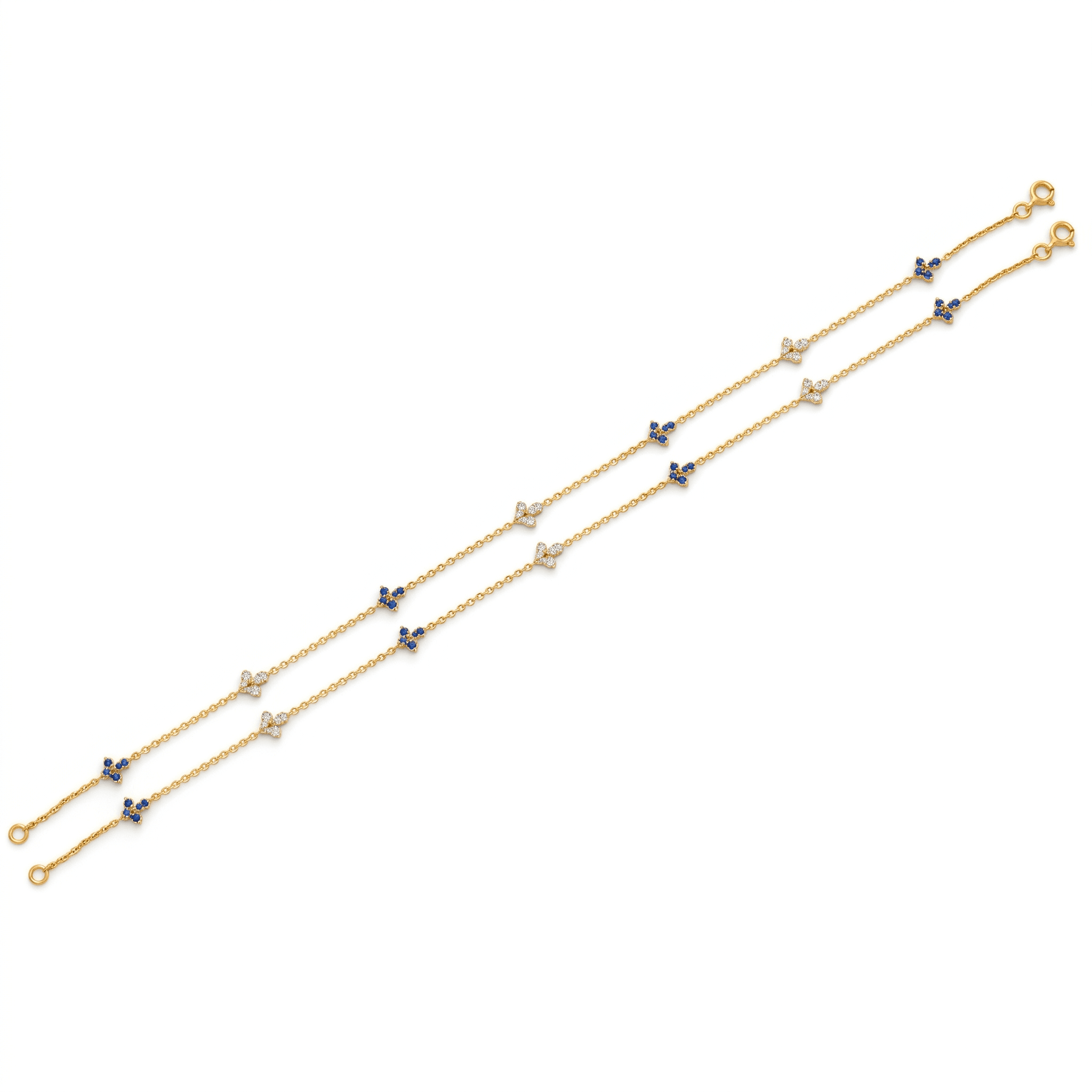 Blue and White Crystal Gold Vermeil Anklet. ,