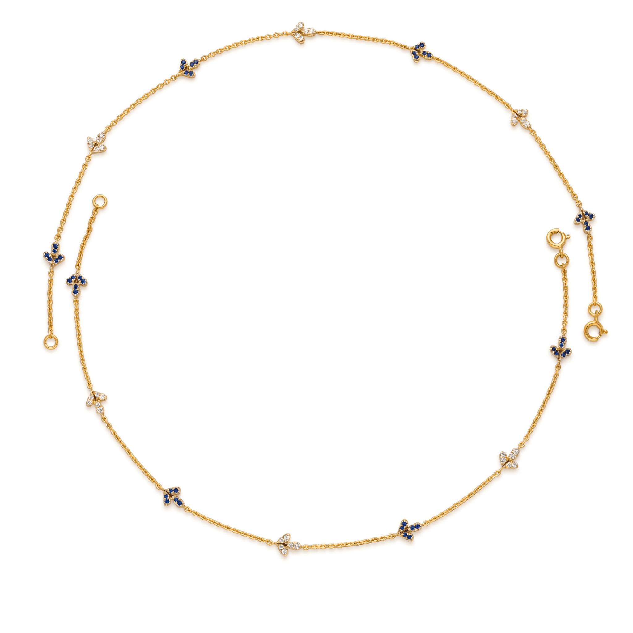 Blue and White Crystal Gold Vermeil Anklet. ,